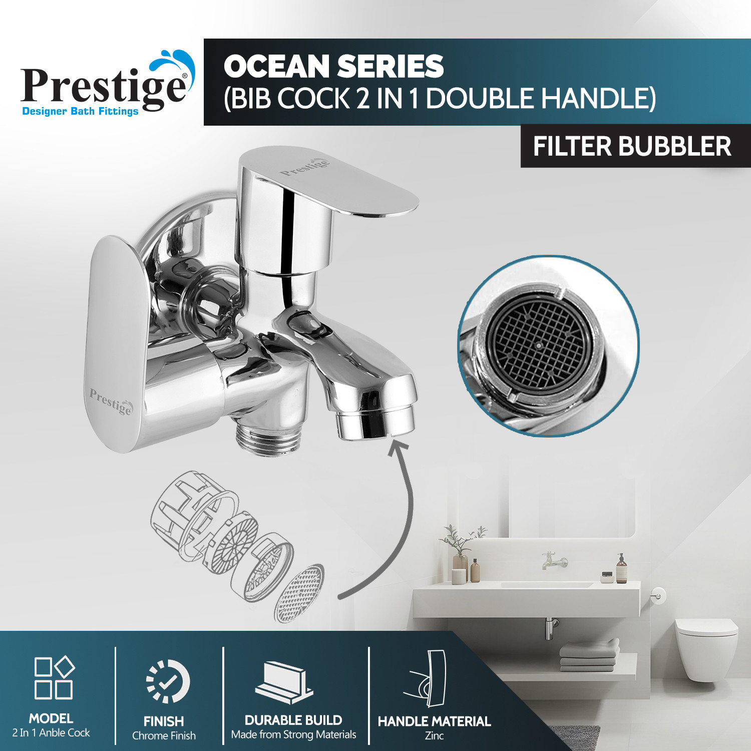 Image of Prestige Ocean Bib Cock 2 Way Twin Elbow Valve Faucet