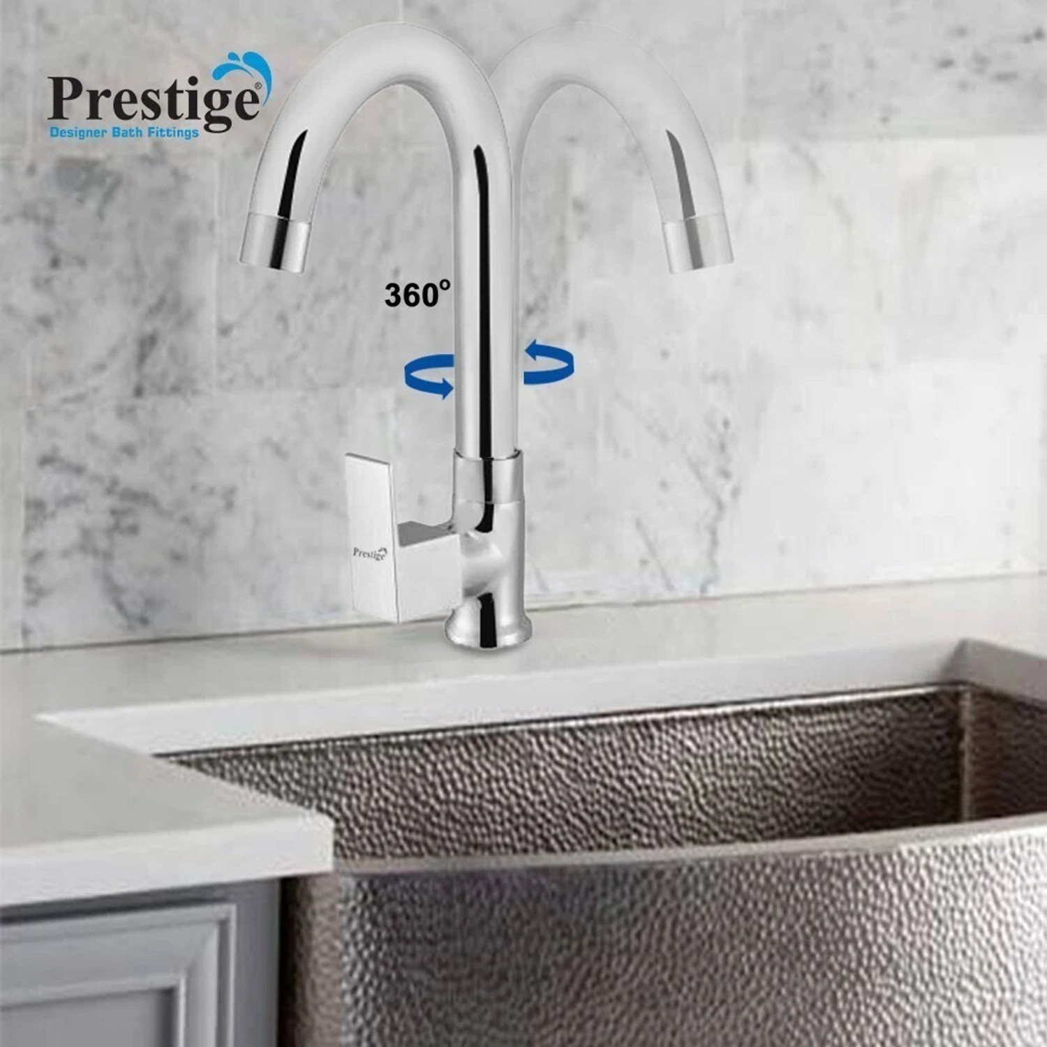 Image of Prestige SmartBuy Brass Orion Collection Swan Neck Play With 360 Degree Rotating Spout For Kitchen & Wash Basin Chrome Finish Pack Of 1(Brass Swan Neck) Swan Neck Faucet