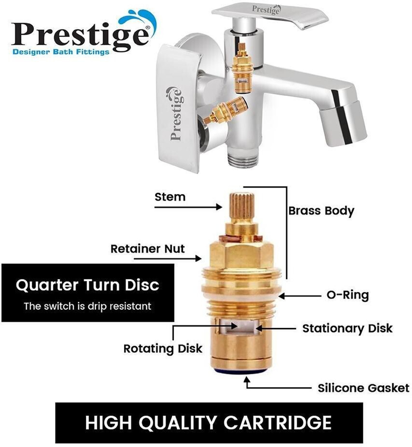 Image of Prestige Qubix Bib Cock 2 Way For Bathroom Bib Tap Faucet