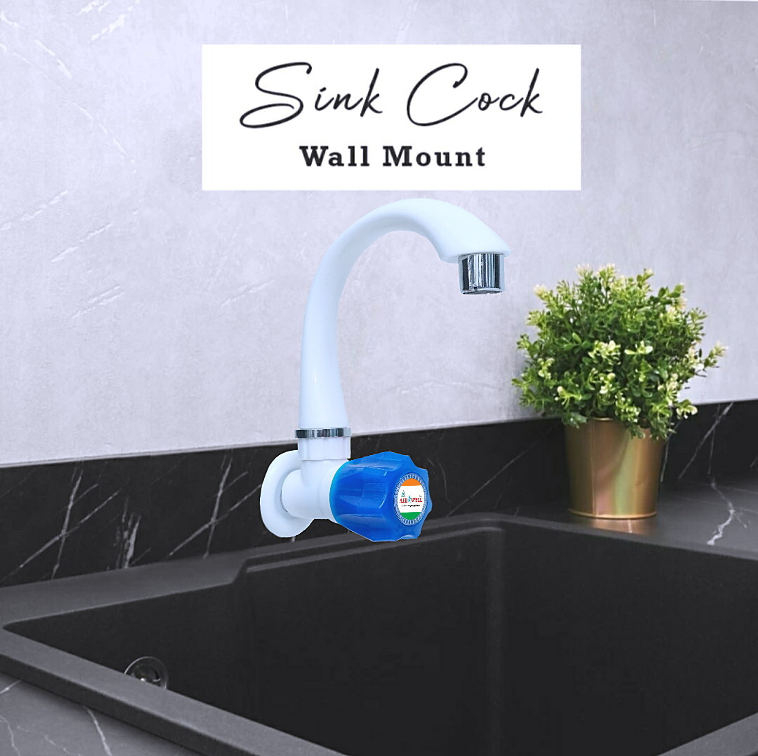 Image of aerowell PVC SInk and Swan tap Kitchen Mixer Blue Faucet for Kitchen /Bathroom Wash Basins Faucet Set
