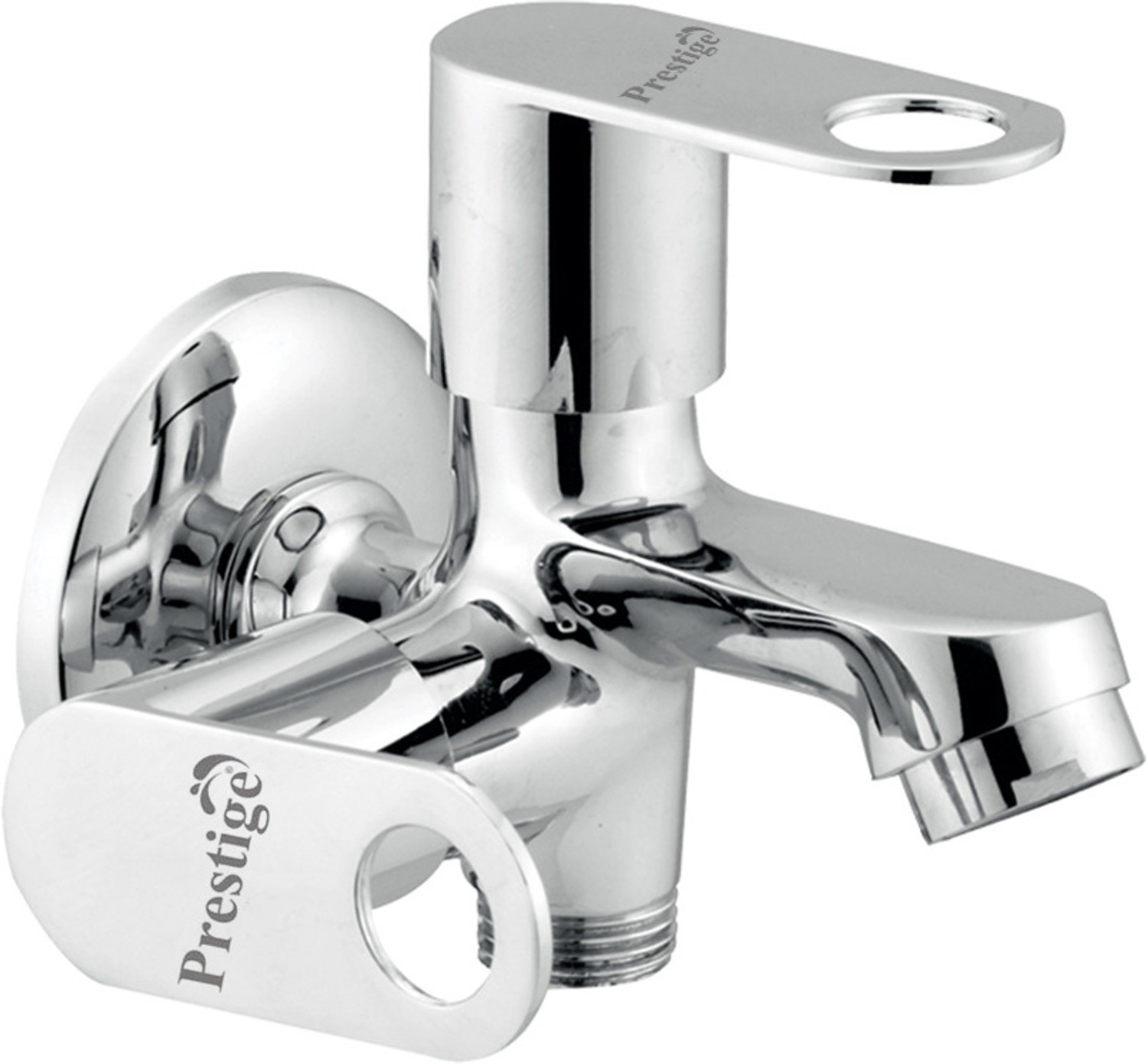 Image of Prestige 2 in 1 Brass Bib Cock with Flange, Dual Outlet Tap for Bathroom Bib Tap Faucet