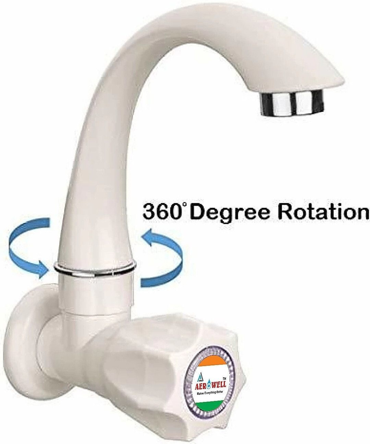 Image of aerowell 1 PVC Tap Kitchen Mixer White Faucet Polo Sink Cock for Bathroom wash Basins Pack Of 1 Bib Tap Faucet (Wall Mount Installation Type)