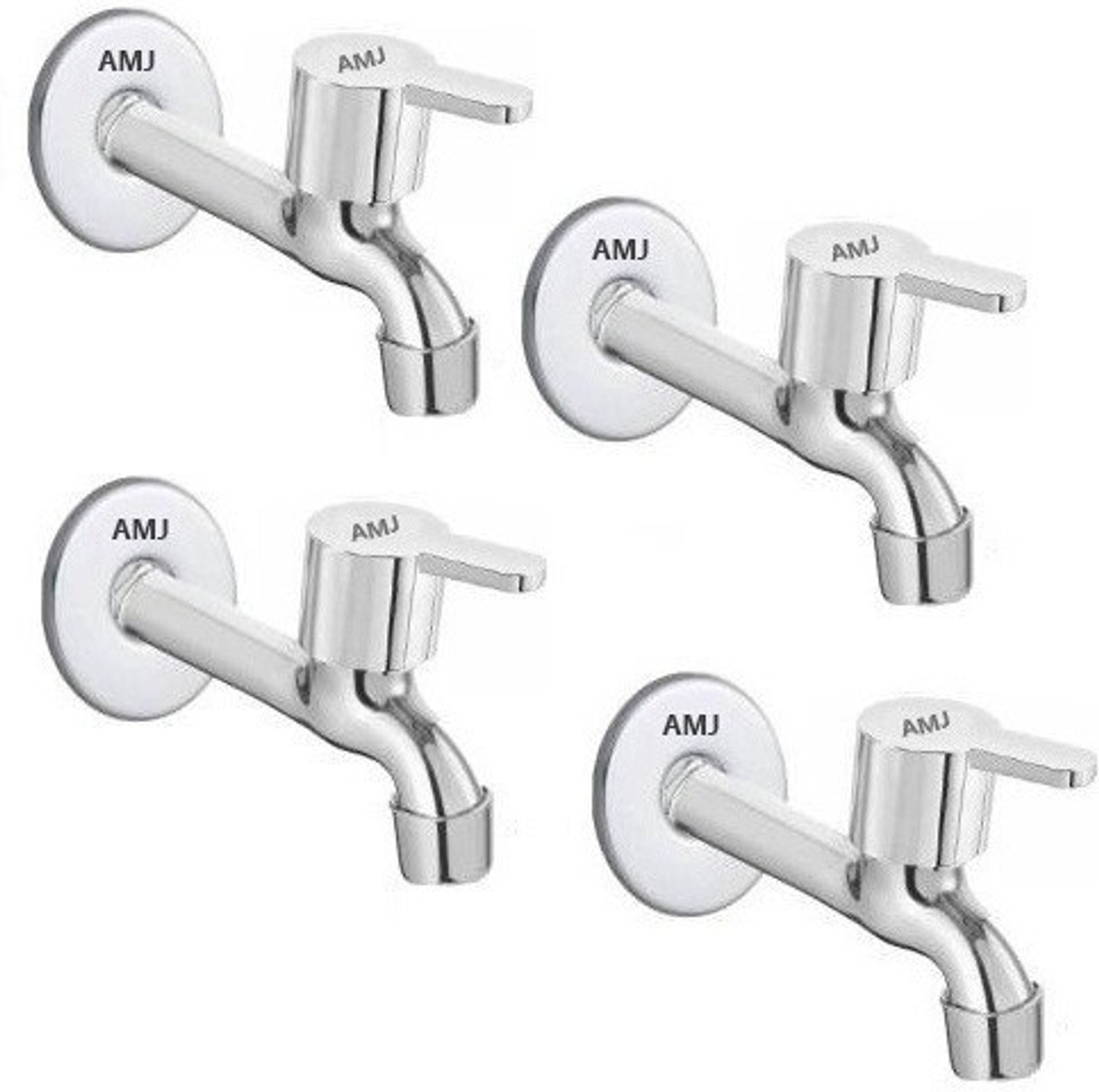 Image of AMJ SS FLORA Long body Tap for Kitchen and Bathroom SS Chrome Finish With Wall Flange - SET OF 4 Bib Tap Faucet