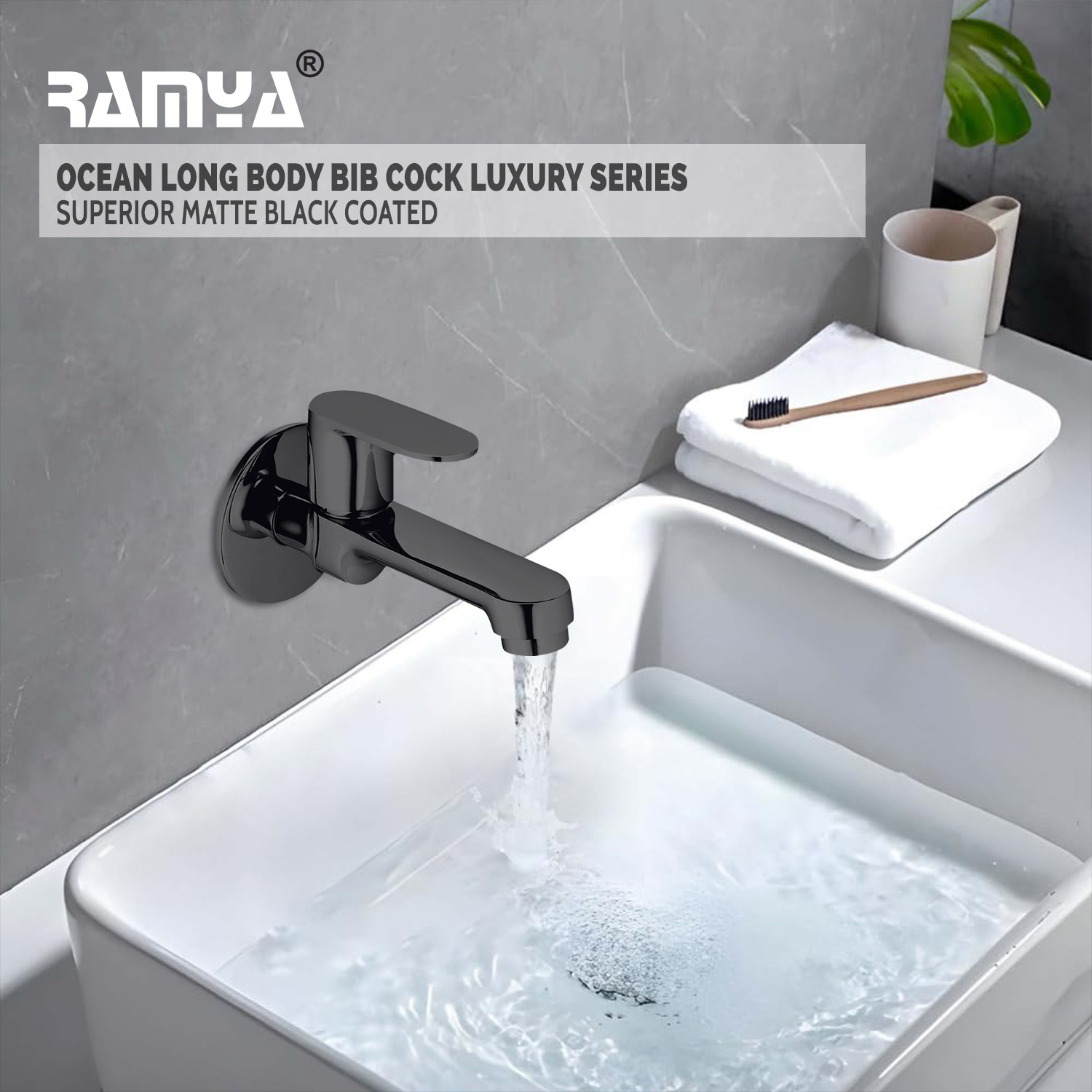Image of Ramya Ocean Long Body Tap Brass Luxury Series Superior Matte Black Finish Coated Long Body Tap water tap bib tap faucet Bib Tap Faucet