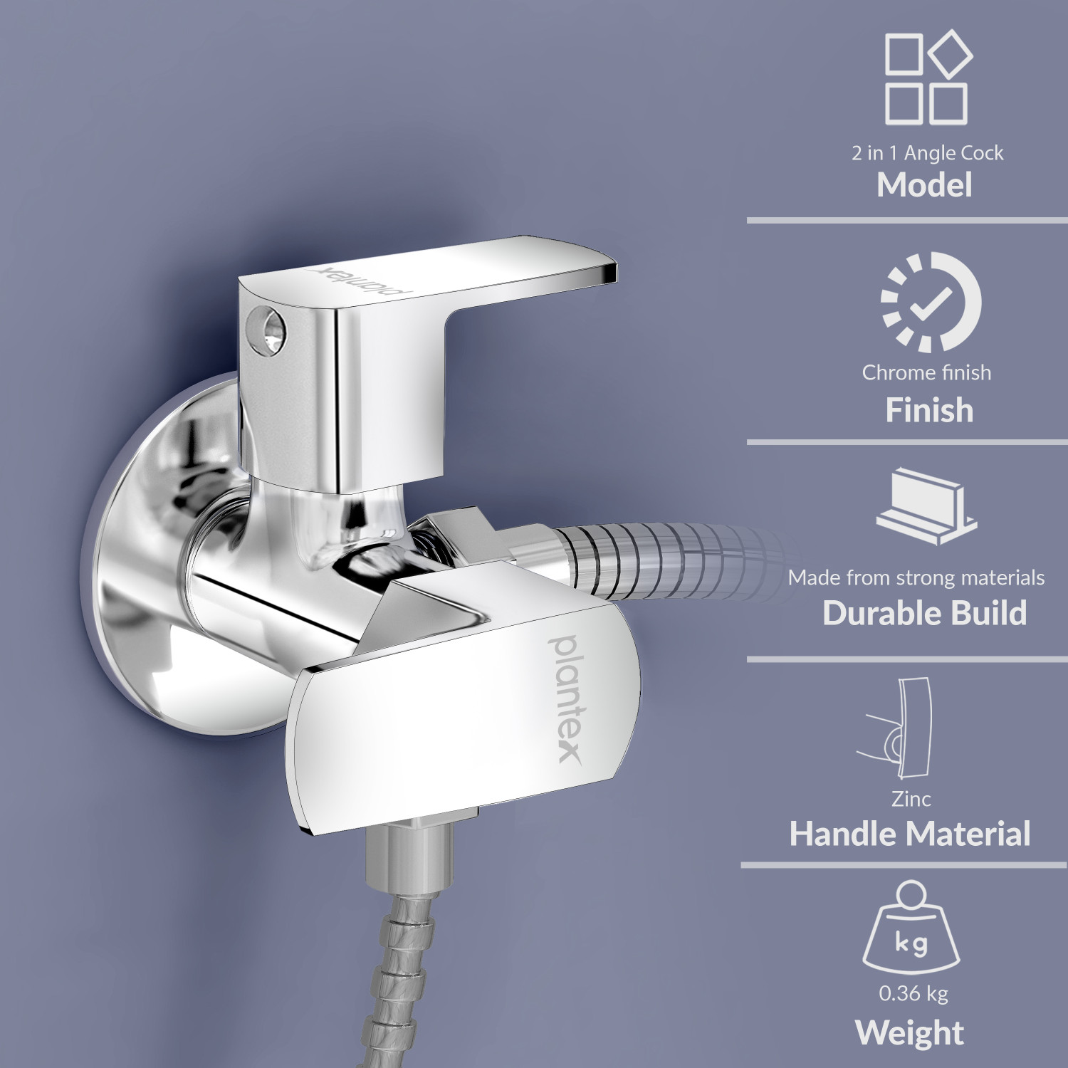 Image of Plantex 2 in 1 Angle Cock /2 Way Angle Valve for Bathroom with Teflon Tape (APS-1296,Saga) Angle Cock Faucet