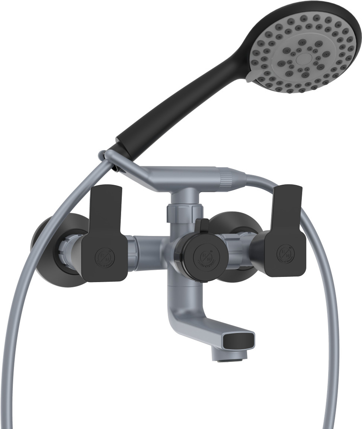 Image of R. N. RNLAB09B12 PTMT Superior Plastic 3 in 1 Wall Mixer Telephonic with Crutch | Hot & Cold Water Supply Mixer For Bathroom | Plastics Mixer Tap Wall Mixer Faucet