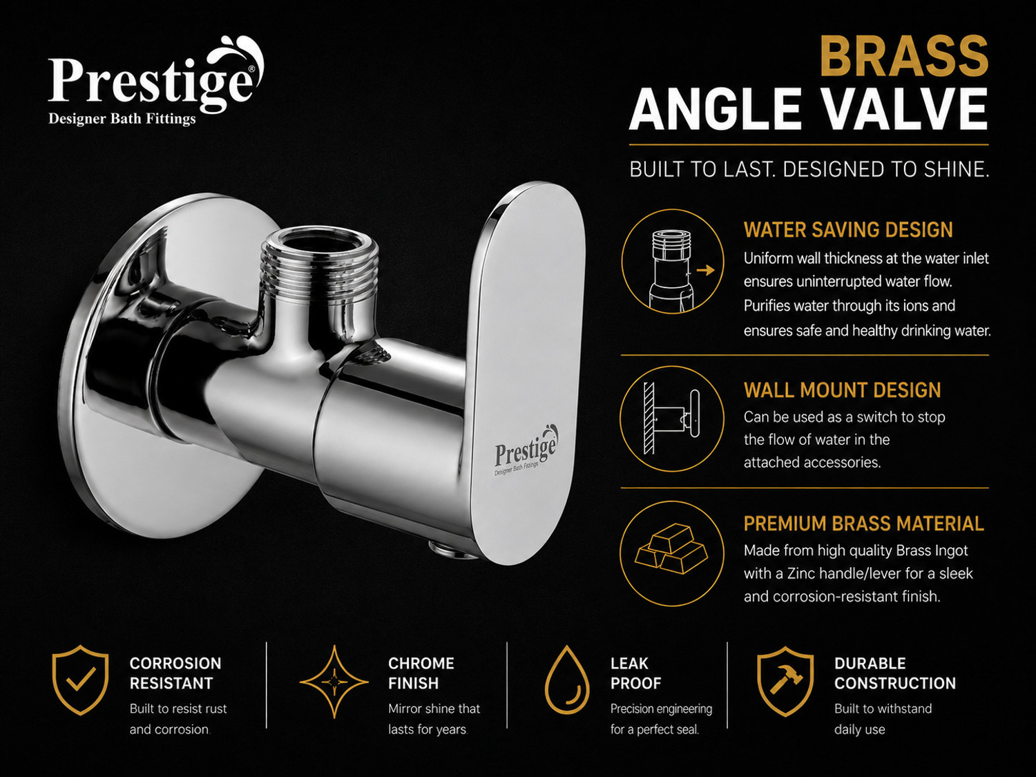 Image of Prestige by Prestige Opal Angle Cock With Wall Flange Pack Of 4 Bathroom Fitting Taps Angle Cock Faucet