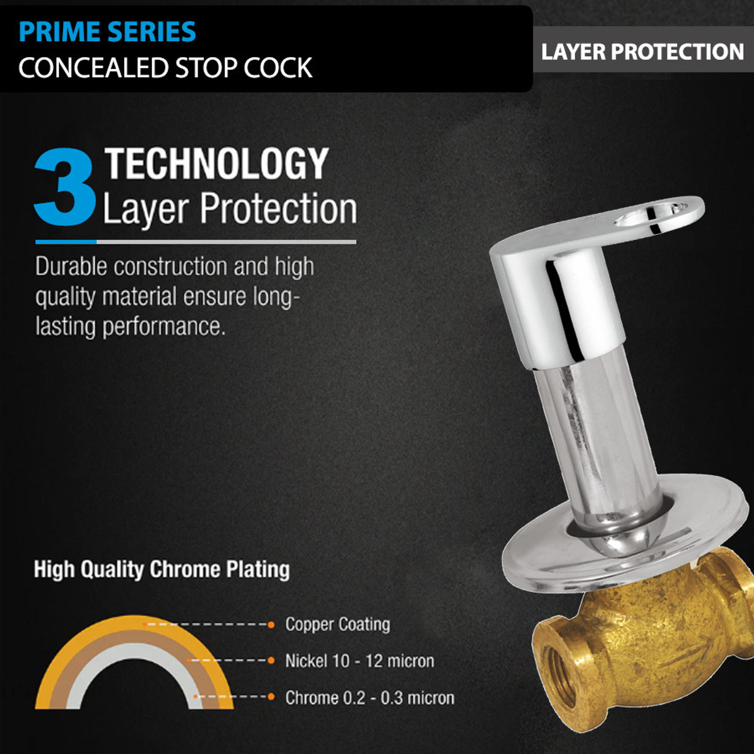 Image of Prestige Concealed Stop Cock with Flange, Heavy Brass Bathroom Valve Stop Valve Faucet