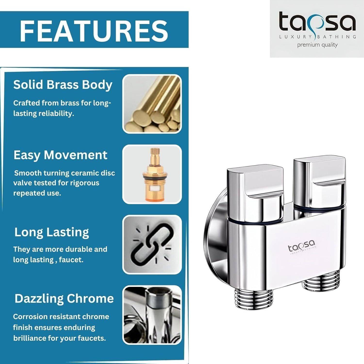 Tapsa by 0 Two Way Angle Valve|Two Way Tap|2 In 1 Angle Cock (Pack