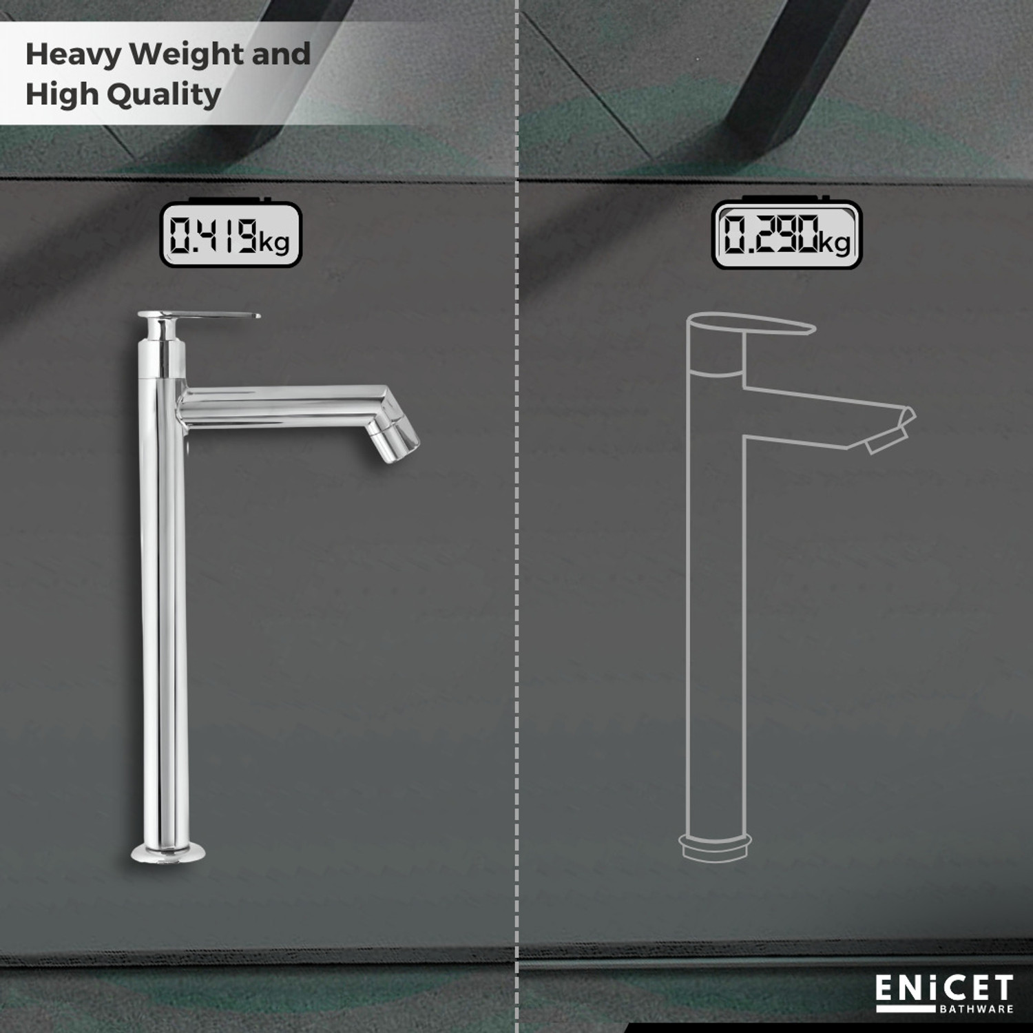 Image of ENICET by - 12 Inch High Neck Pillar Cock, Brass Build, Leak proof, Chrome Plated Table top tap, Wash basin pillar tap,Best table top faucet Pillar Tap Faucet