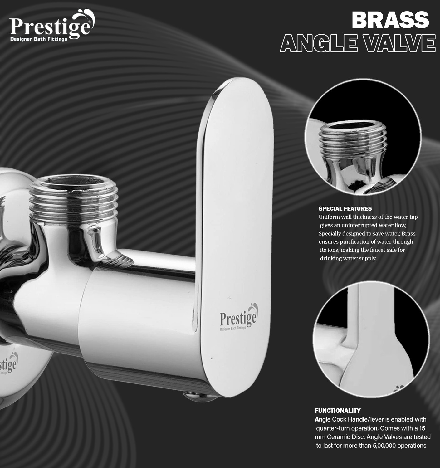 Image of Prestige Opal Brass Angle Valve (Set of 4) Wall Mounted Bathroom Angle Cock Faucet (Wall Mount Installation Type)