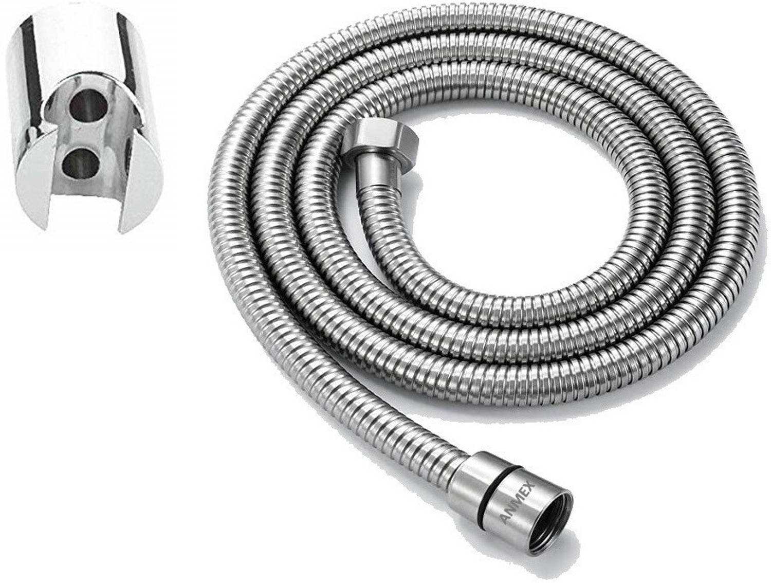 ANMEX SS-304 Grade, 1.5 Meter Flexible Shower Hose Pipe with ABS Wall Hook (Chrome) Health  Faucet