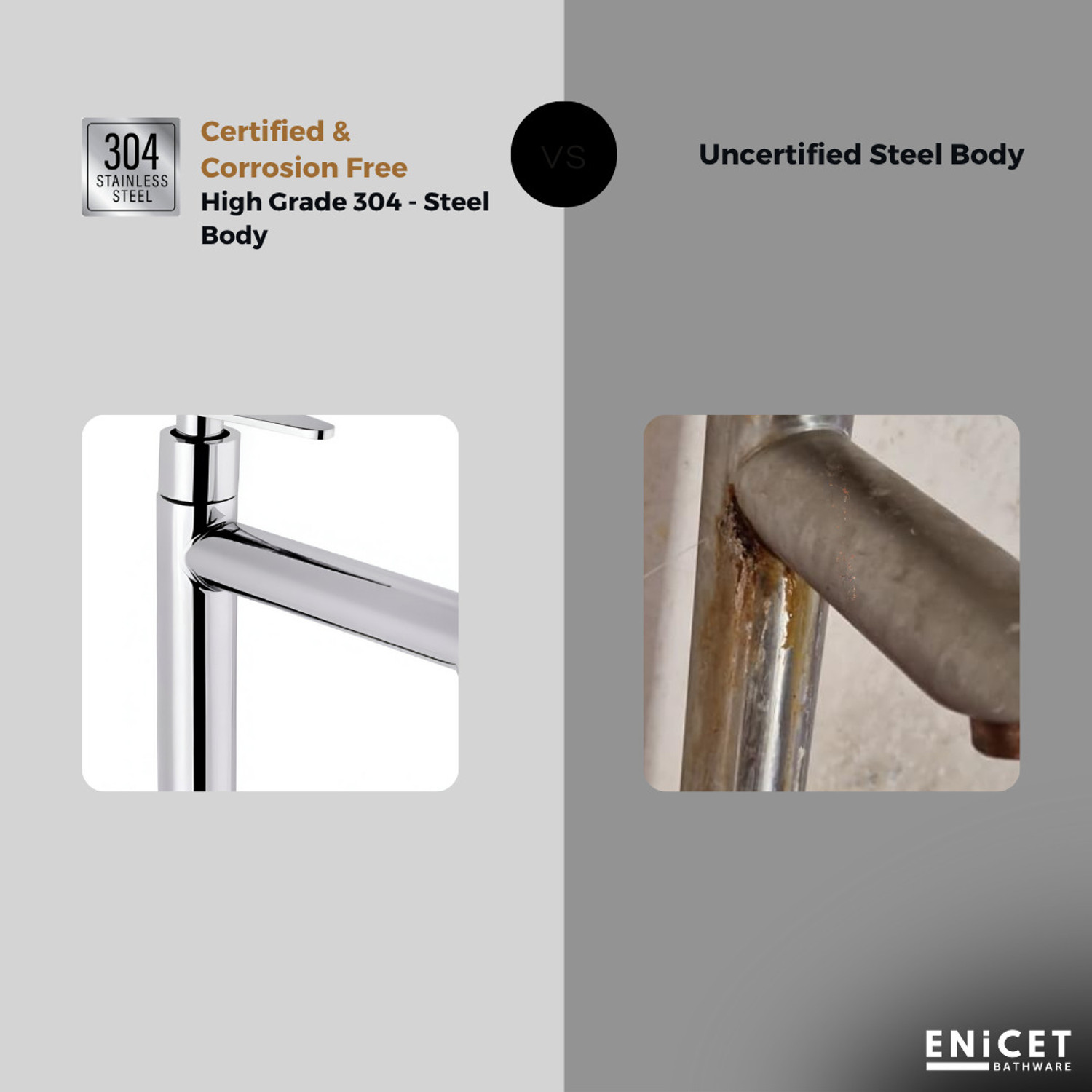 Image of ENICET by - 12 Inch High Neck Pillar Cock, Brass Build, Leak proof, Chrome Plated Table top tap, Wash basin pillar tap,Best table top faucet Pillar Tap Faucet