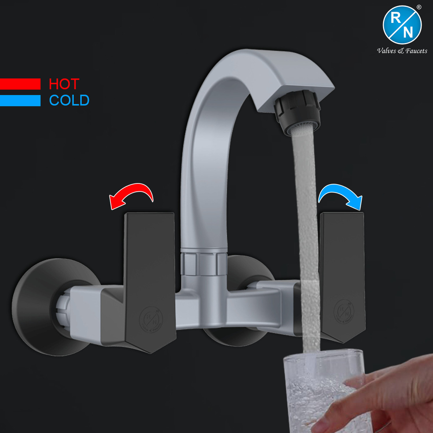 Image of R. N. RNG2009B18 PTMT Superior Plastic Wall Mount Sink Mixer Tap with Flange | Premium Kitchen Faucet for Hot & Cold Water Control | Plastic Kitchen Mixer | Sink Mixer Faucet