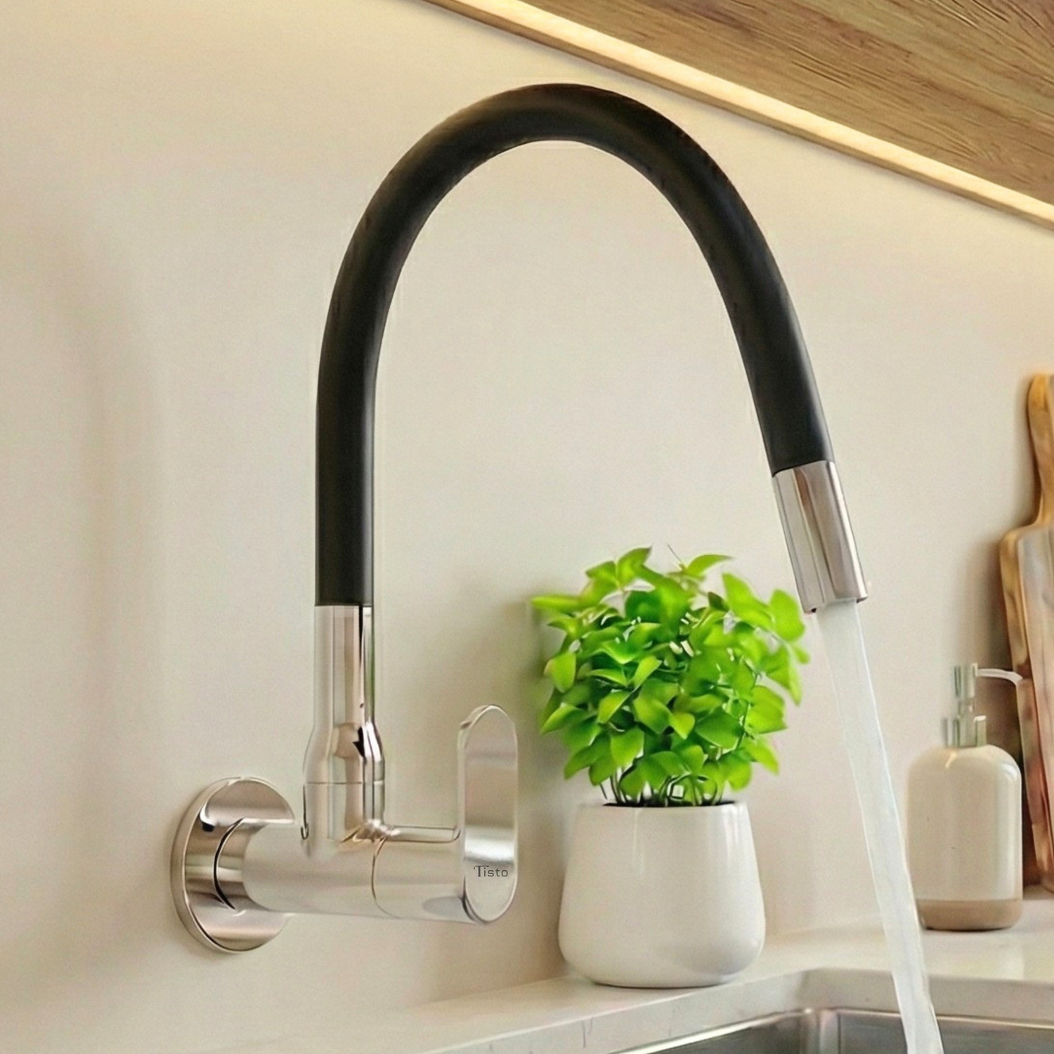 Image of Tisto Flexible Kitchen Sink Tap with Wall Flange | Single Flow | 360 Degree Spout Sink Tap Faucet