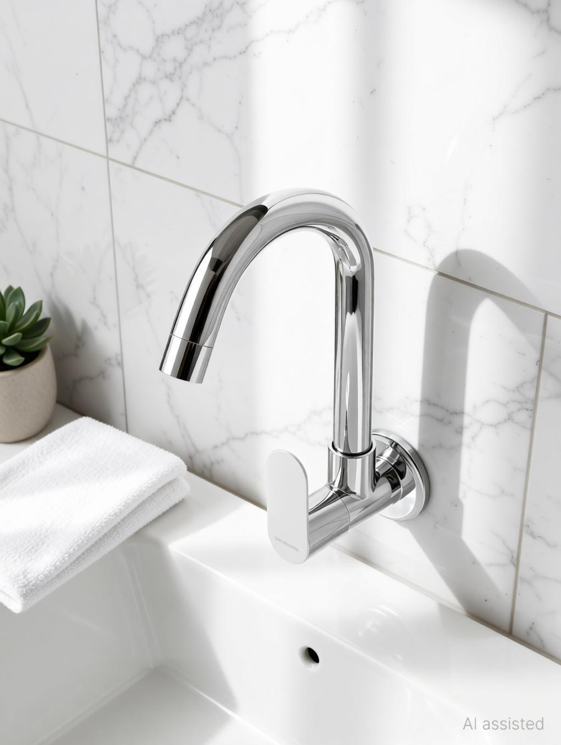Image of Ramya Ocean Sink Tap Brass For Bathroom and Kitchen Chrome Finish Pillar Tap Faucet