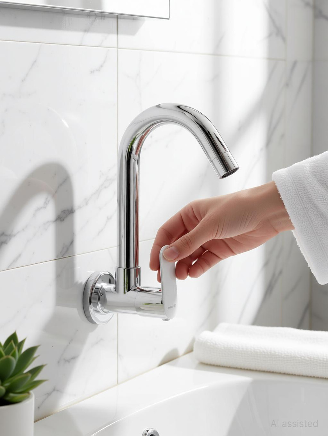 Image of Ramya Ocean Sink Tap Brass For Bathroom and Kitchen Chrome Finish Pillar Tap Faucet