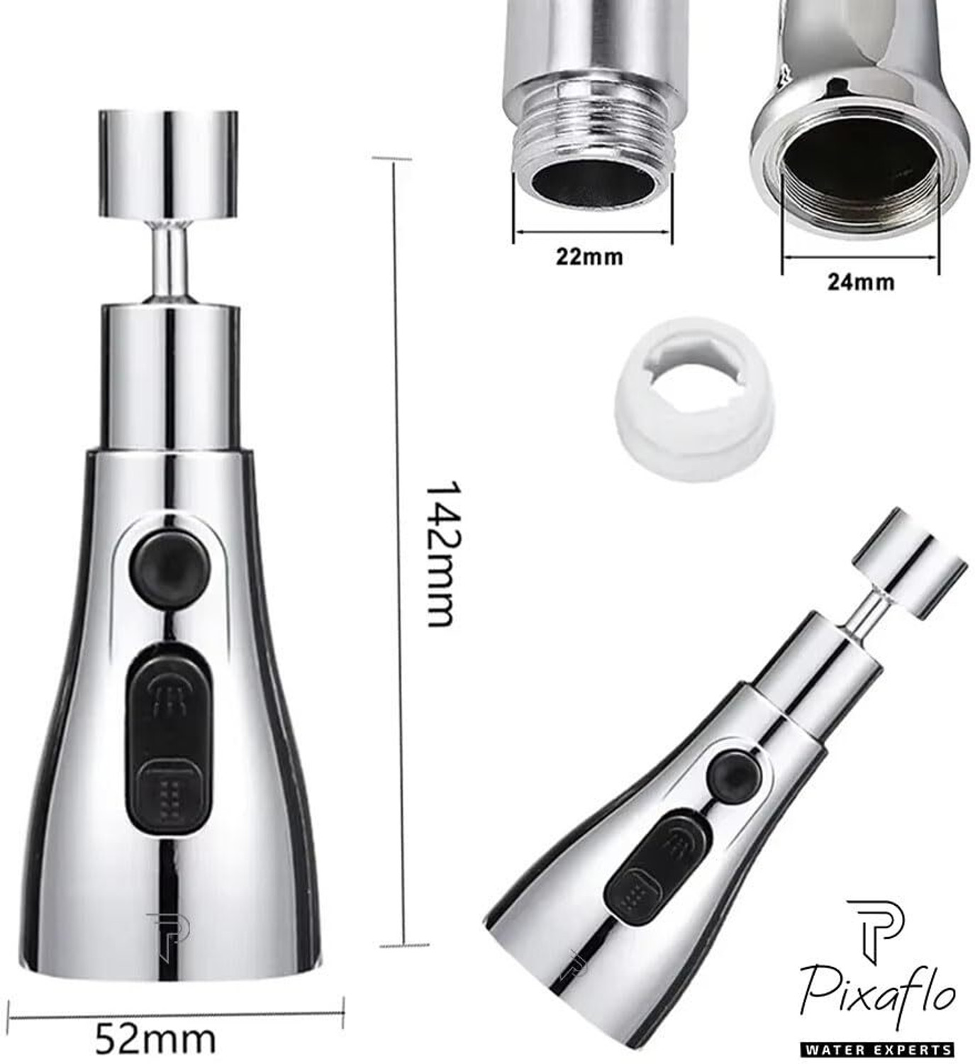 Image of PIXAFLO Universal Tap Extender for Kitchen Sink 3-Function Pull Down Faucet Head Tap Extender for Kitchen Sink, Flexible Faucet with Tap Extension Aerator Foam Flow Faucet