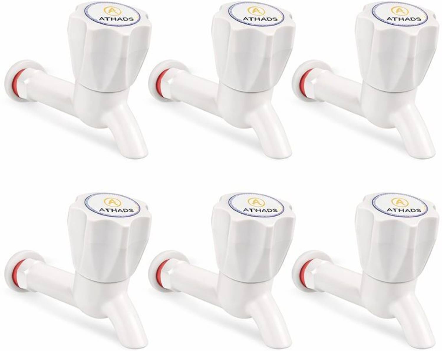ATHADS by ATHADS PVC Bib Cock Water Tap for Bathroom Kitchen White Pack of 6 Bib Tap Faucet