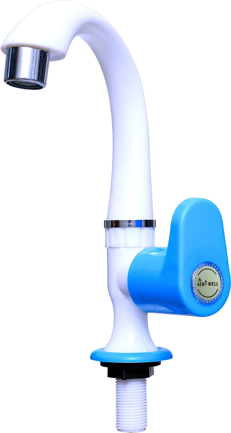 Image of aerowell 2 Pvc Royal Blue Swan Neck Tap With Foam Flow For Bathroom Washbasins Pack Of 2 Pillar Tap Faucet