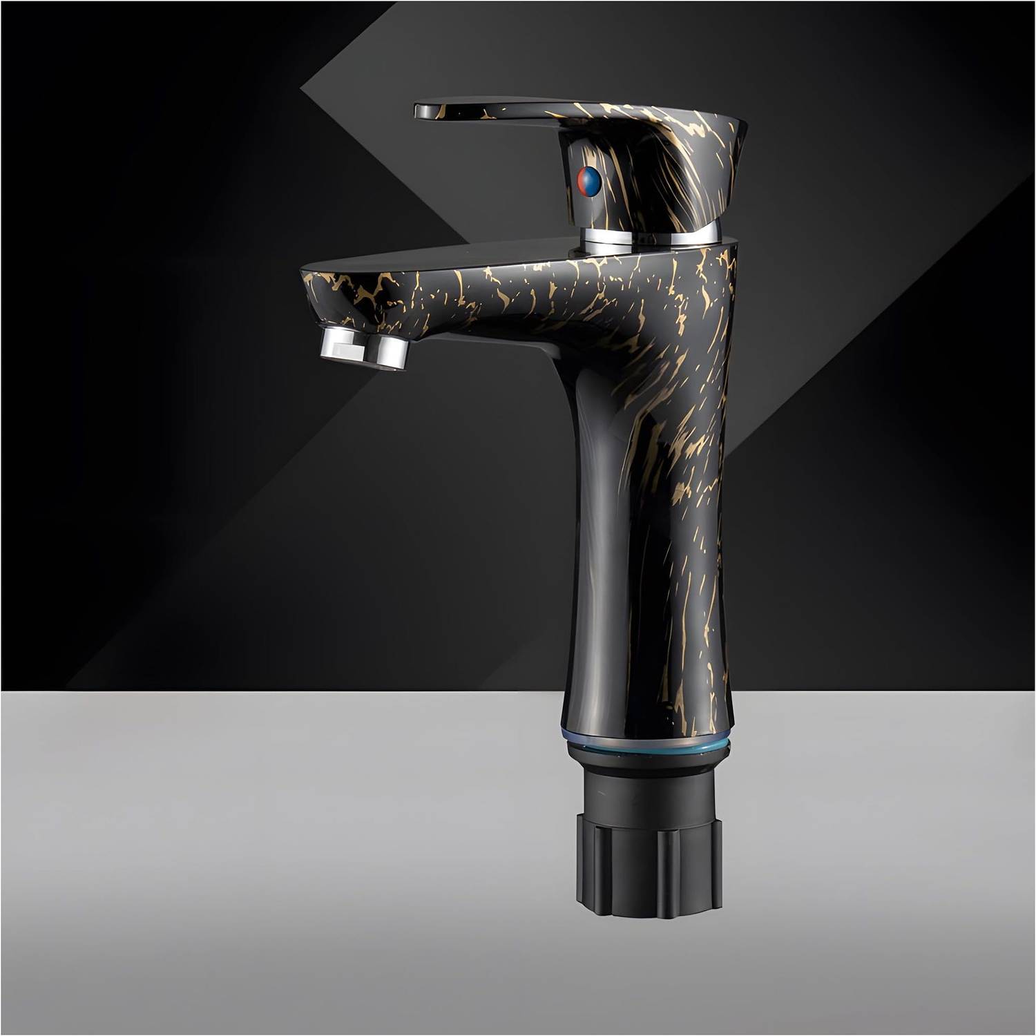 24x7eMall 6 Inch PVC Basin Mixer Faucet Tap Black Gold Marble Design Hot and Cold Black Gold Marble Design Basin Mixer Faucet