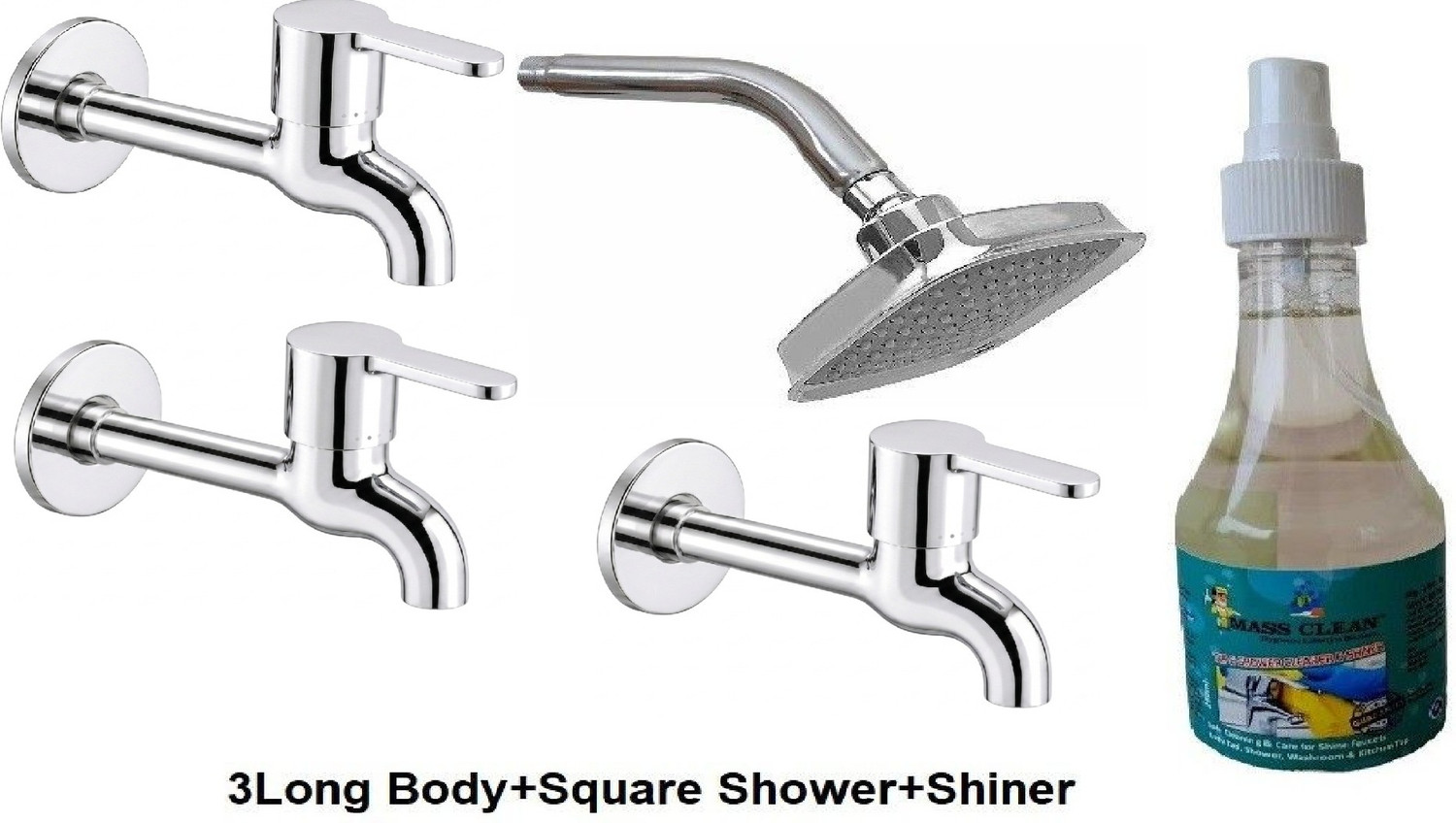 Image of fastgear by Fastgear Steel 3Marc Long Body Tap&Square Shower with Shiner for Bathroom(Chrome Finish) Trendy Design water Saving Aerator Suitable for Washbasin Bathroom &Kitchen Wall Mixer Faucet