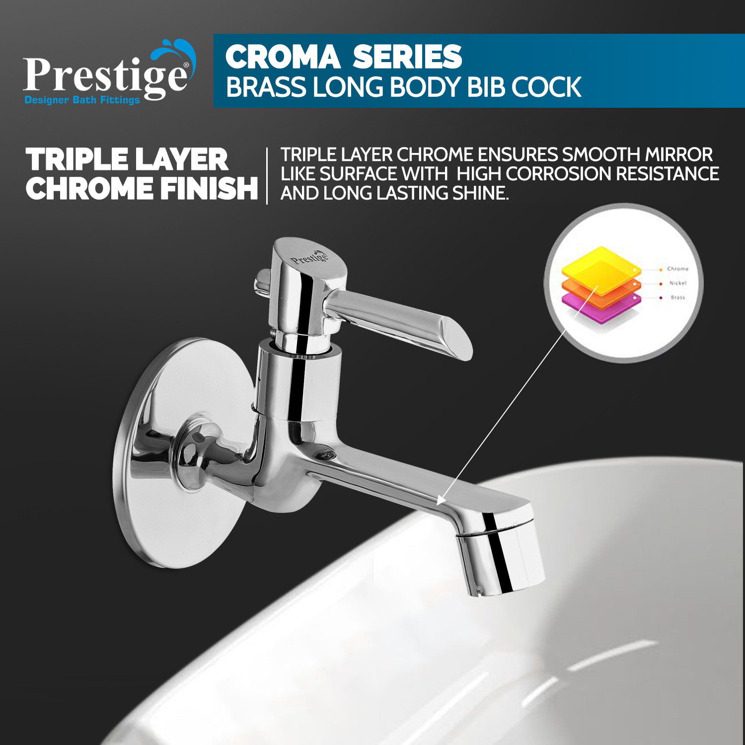 Image of Prestige Croma Long Body-Pack Of 2 Bib Tap Faucet