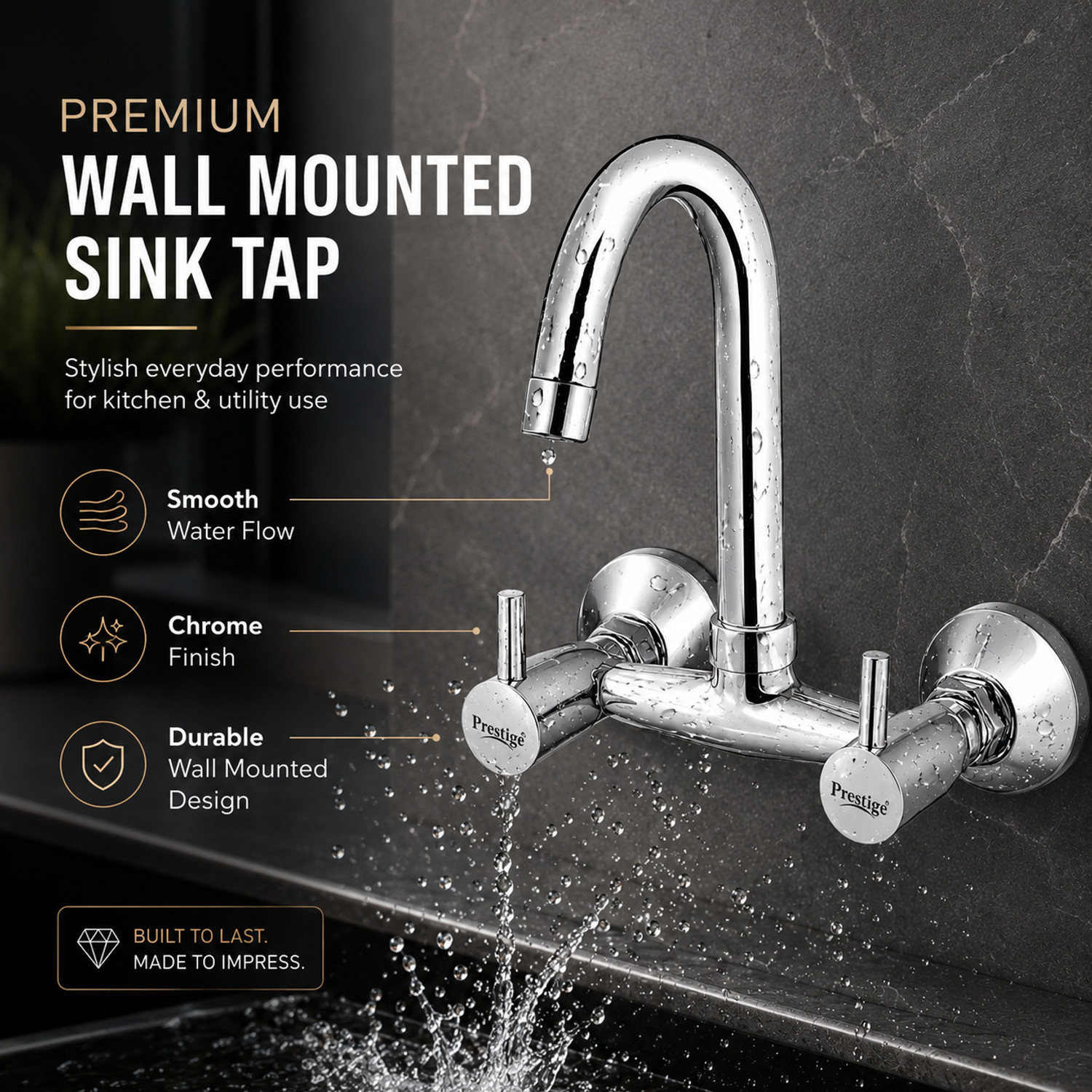 Image of Prestige DIXY Sink Mixer Sink Mixer Taps For Kitchen Sink Mixer 360 Rotate Wall Mixer Faucet