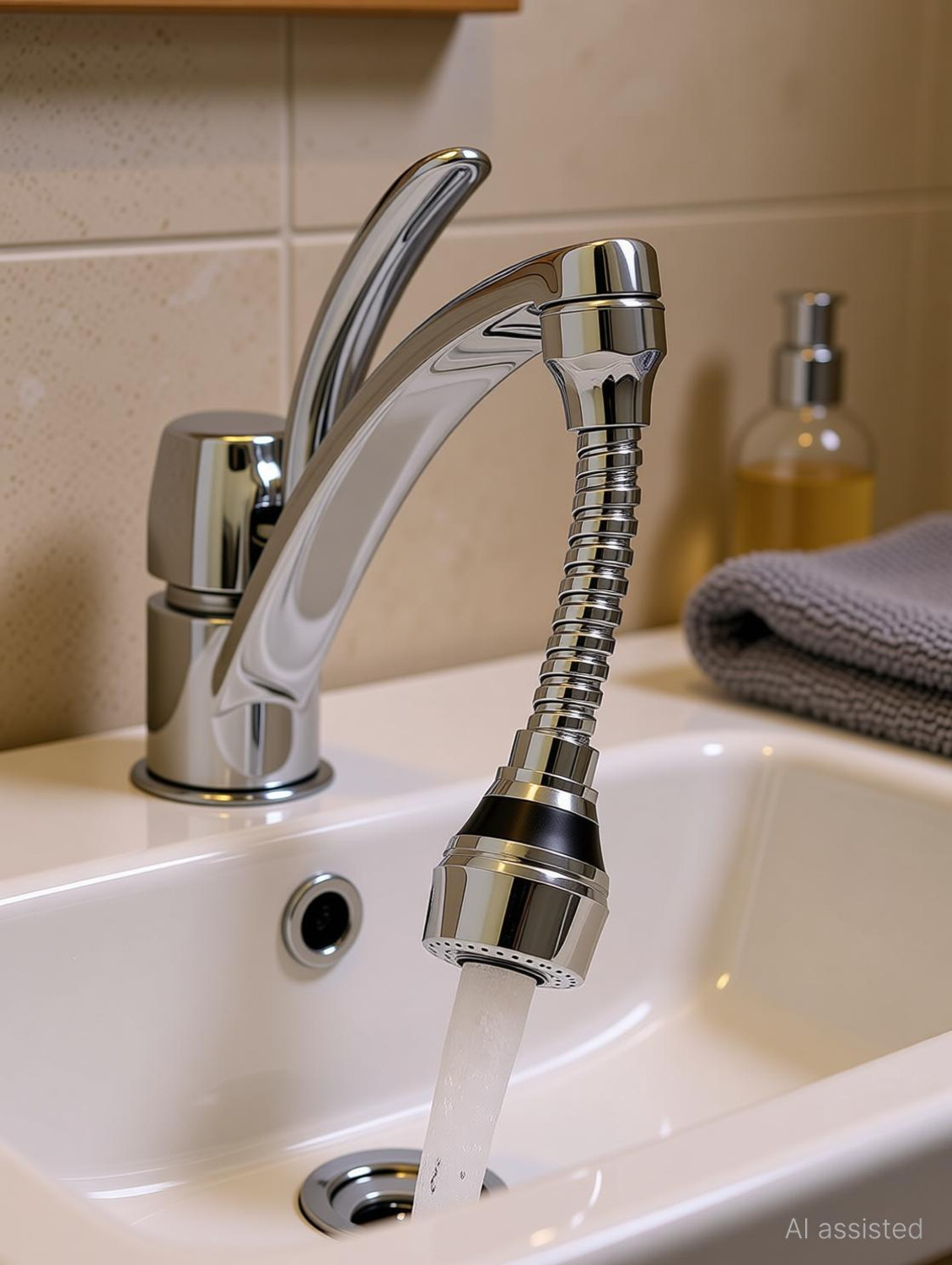 Image of DHARMINSON Flexible Stainless Steel CromeFaucet Tap Extender for Kitchen Sink Aerator Foam Flow Faucet