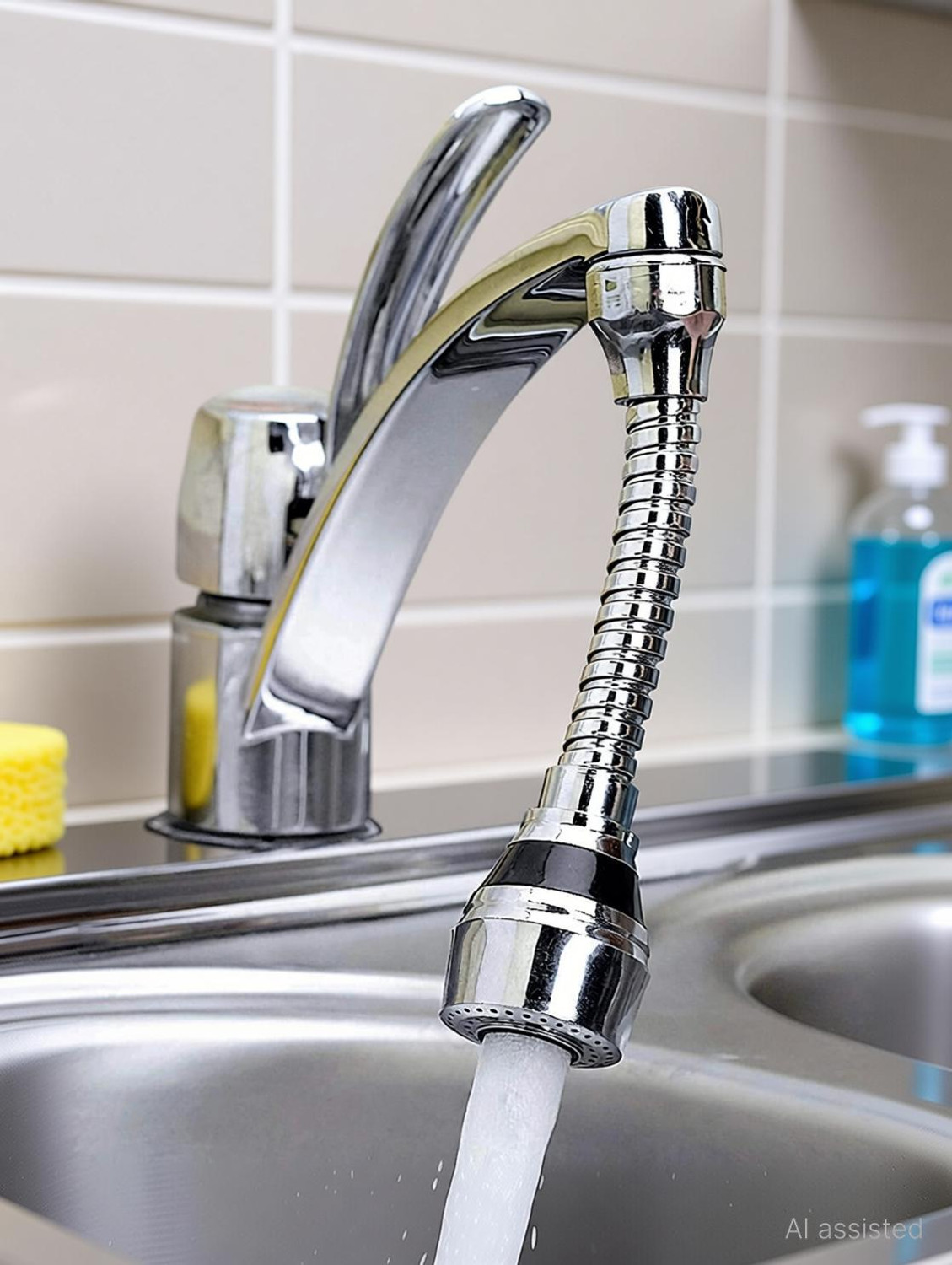 Image of DHARMINSON Flexible Stainless Steel CromeFaucet Tap Extender for Kitchen Sink Aerator Foam Flow Faucet