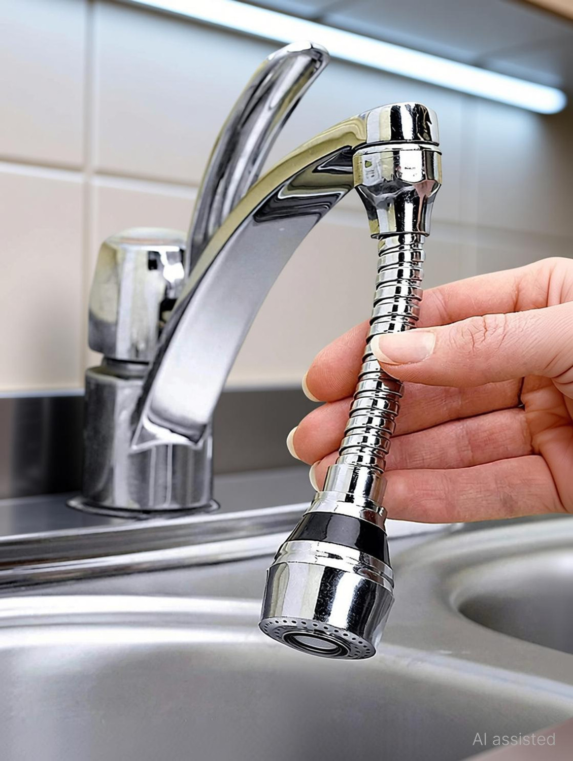 Image of DHARMINSON Flexible Stainless Steel CromeFaucet Tap Extender for Kitchen Sink Aerator Foam Flow Faucet