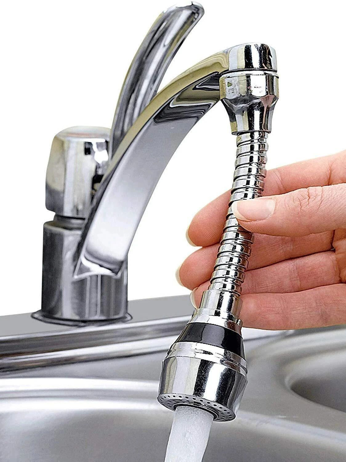 Image of DHARMINSON Flexible Stainless Steel CromeFaucet Tap Extender for Kitchen Sink Aerator Foam Flow Faucet