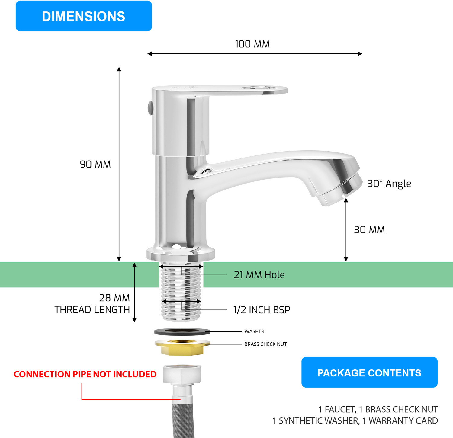Image of PIXAFLO Admix Pillar Tap for Wash Basin | Steel Finish | Brass | Cold Water Pillar Tap Faucet