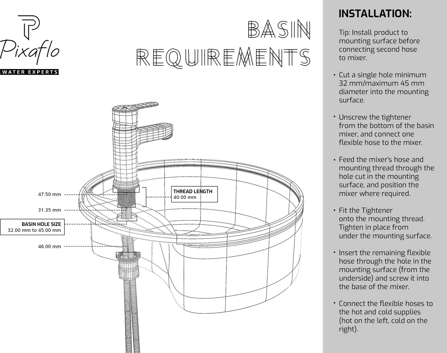 Image of PIXAFLO Single Lever Basin Mixer (Hot and Cold) Single Lever Basin Mixer (Hot and Cold) Basin Mixer Faucet