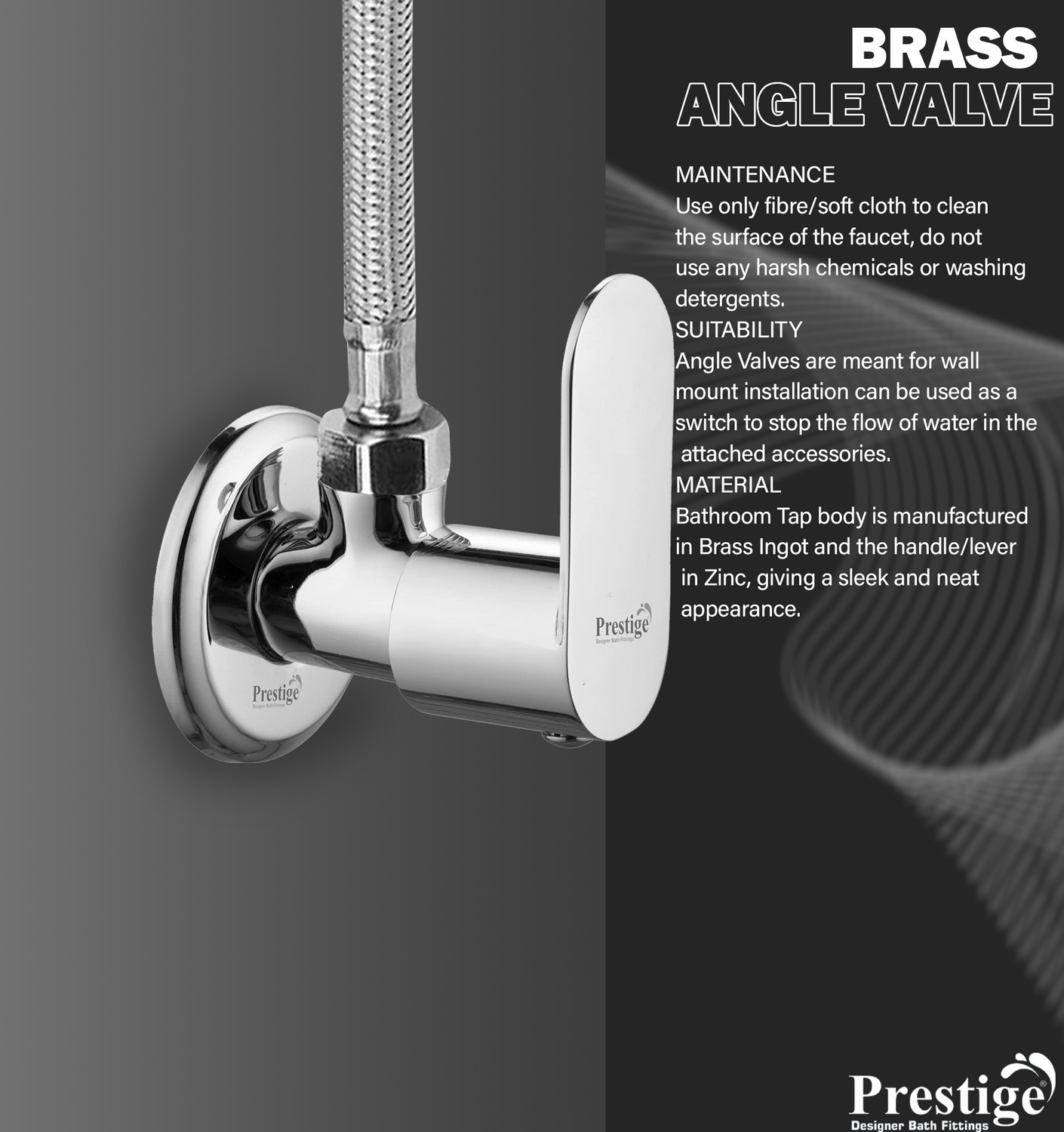 Image of Prestige Opal Brass Angle Valve (Set of 4) Wall Mounted Bathroom Angle Cock Faucet (Wall Mount Installation Type)