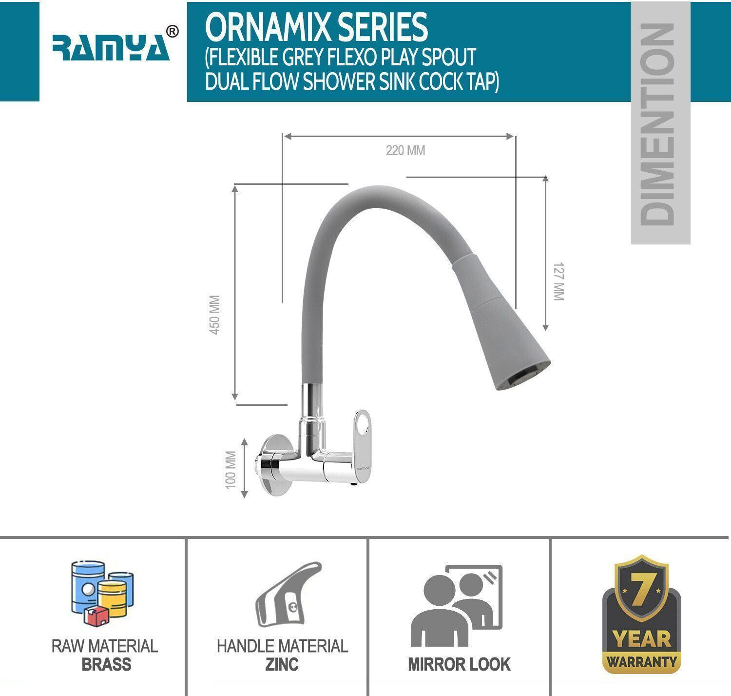 Image of Ramya ORNAMIX Smart Flexible Sink Tap Grey (With 360 Degree Flexible Silicon Hose & Dual Flow Pattern) Cold Water Tap Pillar Tap Faucet