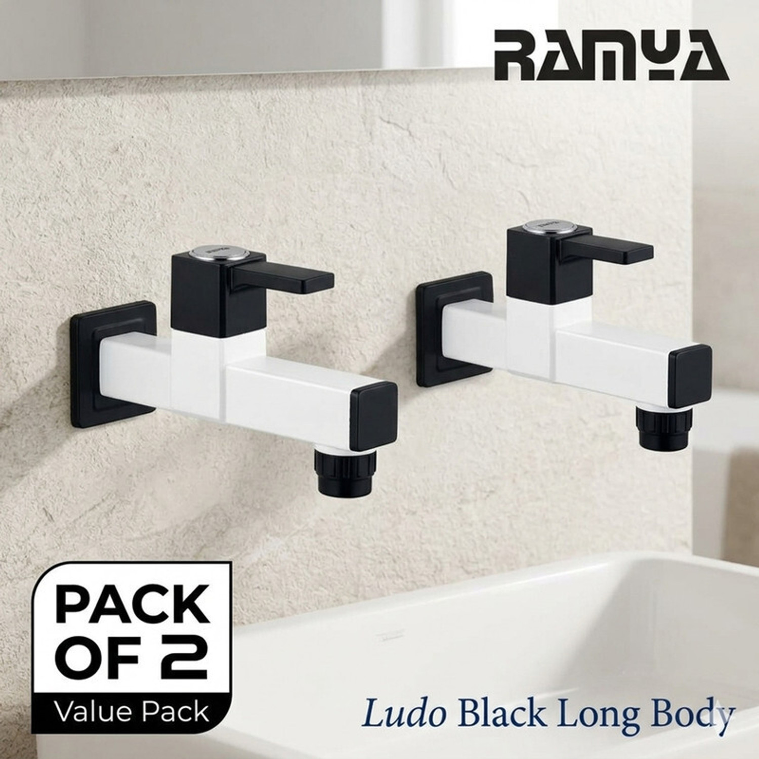 Image of Ramya Ludo Long Body Tap Set OF 2 PTMT Heavy Weight Plastic Faucet Bib Tap Faucet (Wall Mount Installation Type)