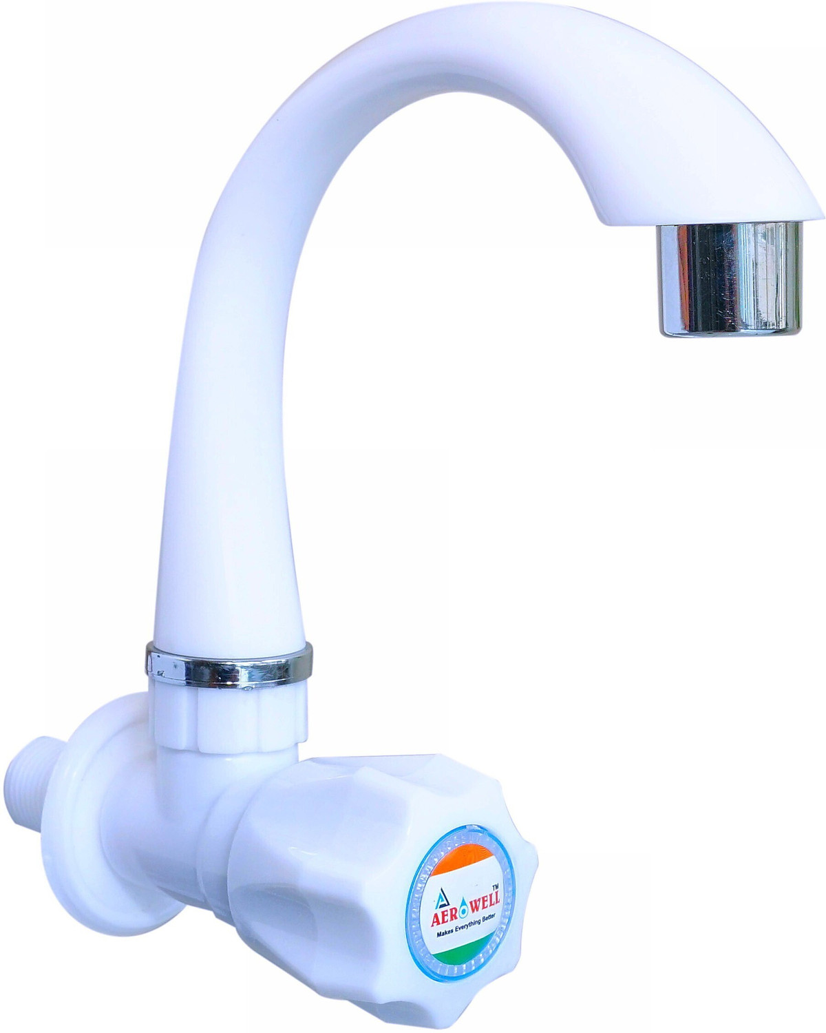 Image of aerowell PVC Sink Cock Bibtap for Kitchen /Bathroom Wash Basins with Big Neck Bib Tap Faucet (Wall Mount Installation Type)