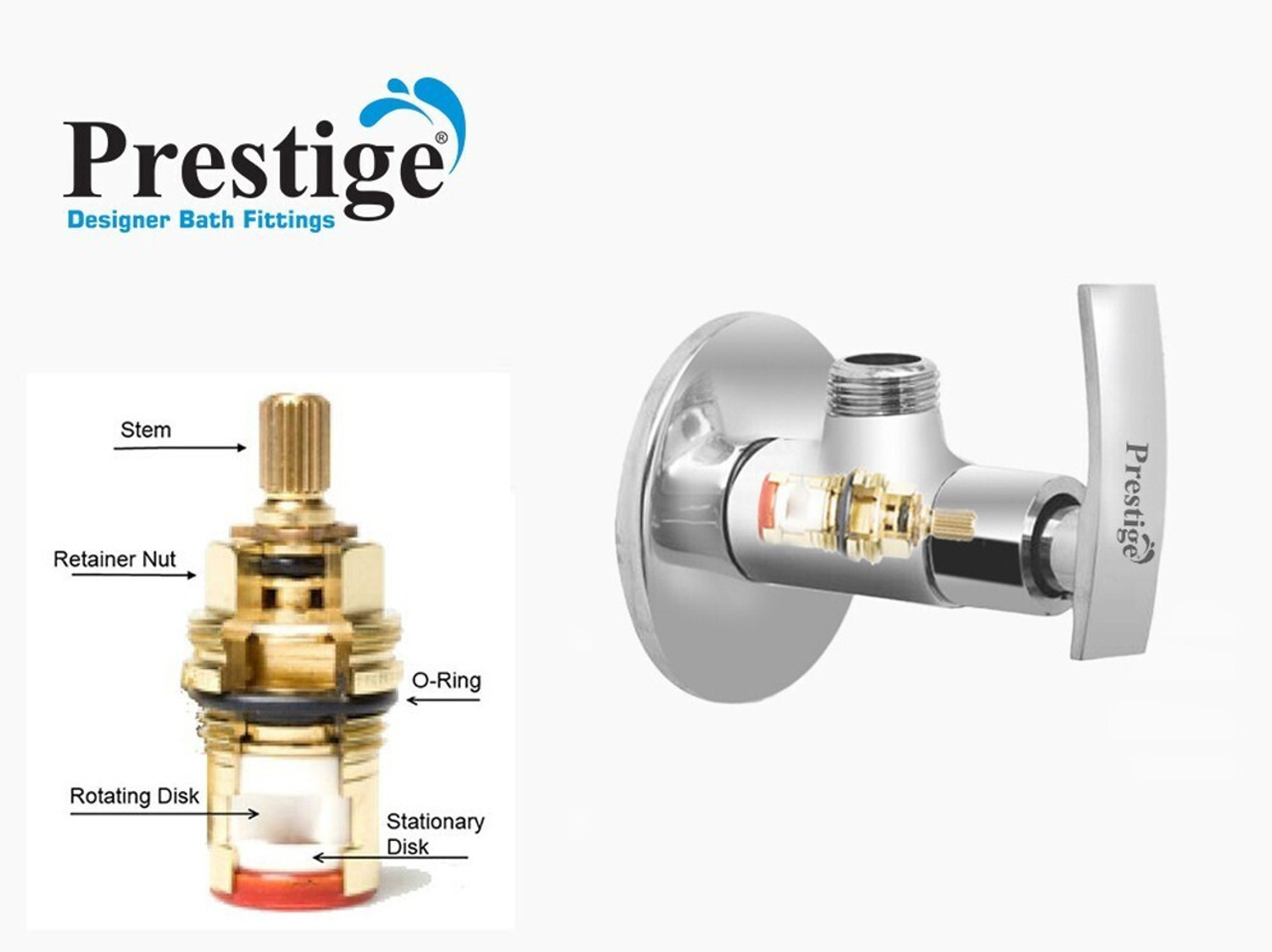 Image of Prestige Passion Brass With Wall Flange (Disc Fitting | Quarter Turn) (Silver)- Pack of 4 Angle Cock Faucet