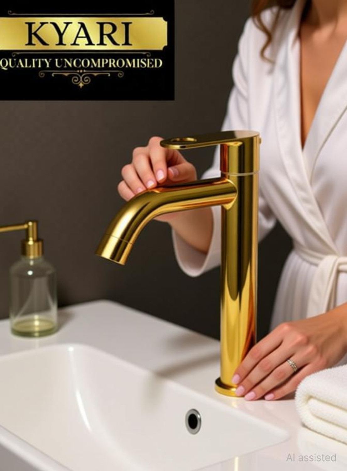 Image of Kyari - Tall Deck Mount Table top Basin Pillar Tap ( GOLD ) For Wash Basin Pillar Tap Faucet
