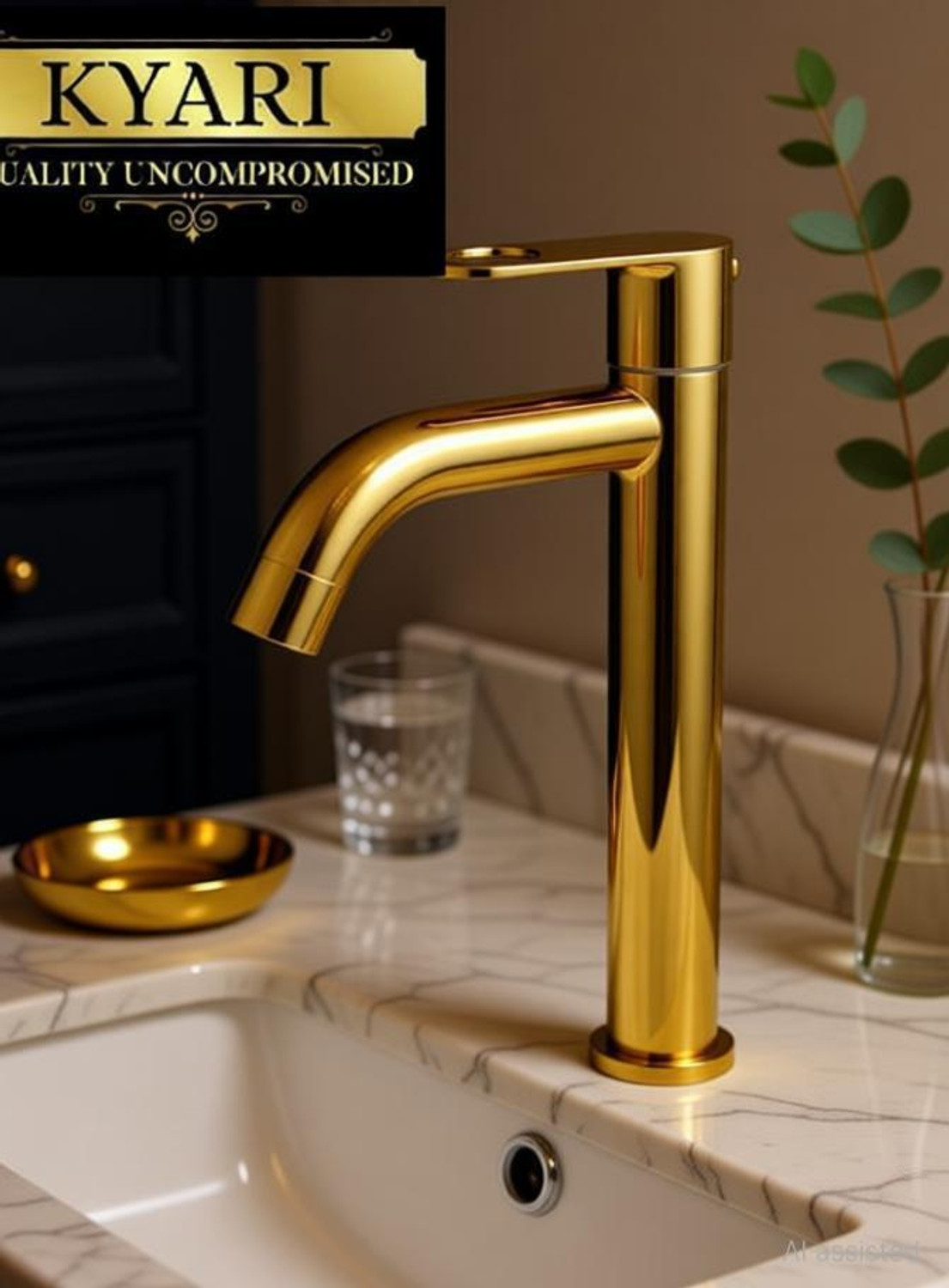 Image of Kyari - Tall Deck Mount Table top Basin Pillar Tap ( GOLD ) For Wash Basin Pillar Tap Faucet