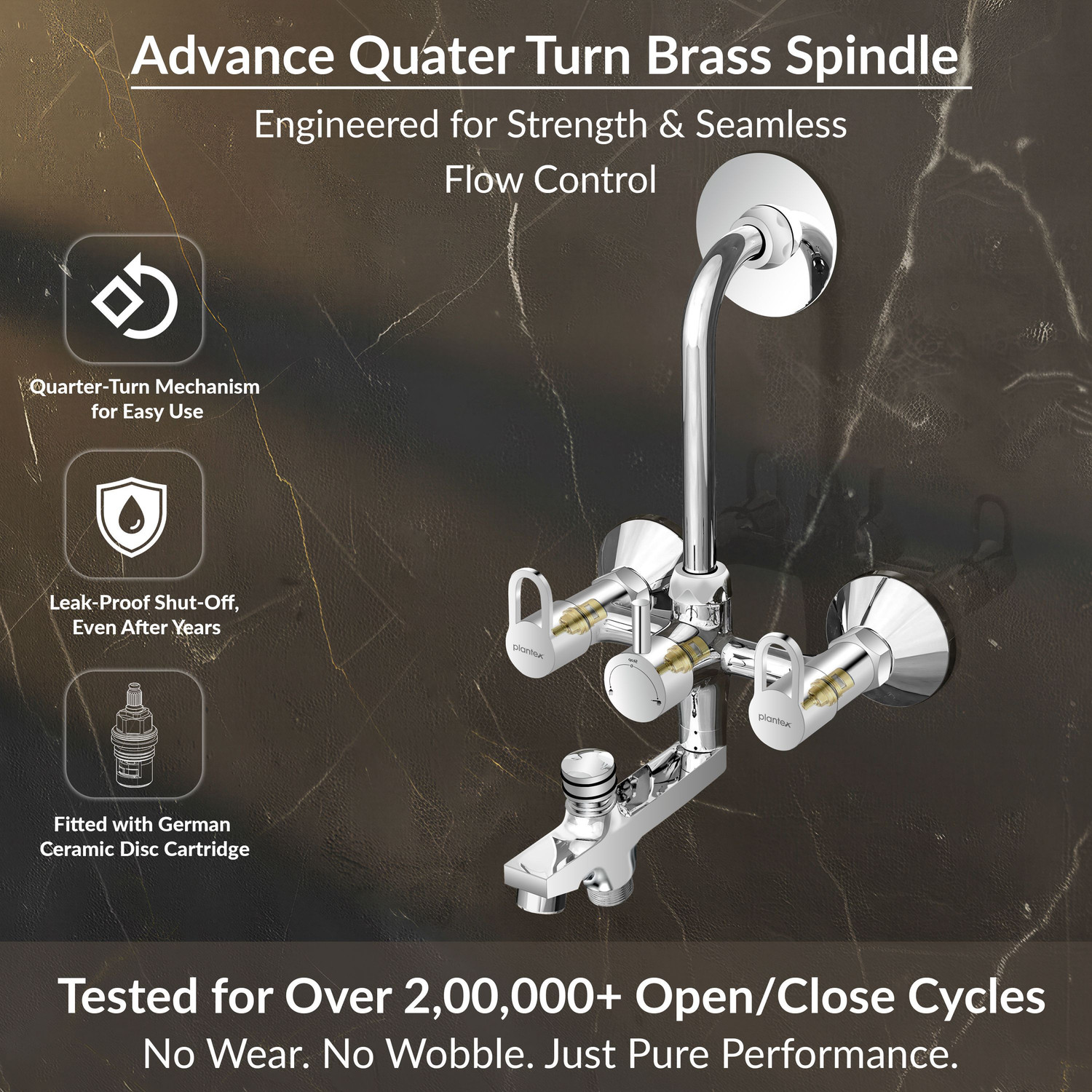 Image of Plantex Pure Brass 3-in-1 Wall Mixer with L-Bend Provision for Overhead & Hand Shower Bathroom Mixer Tap with Brass Wall Flange & Teflon Tape /Wall Mixer for Bathroom Wall Mixer Faucet