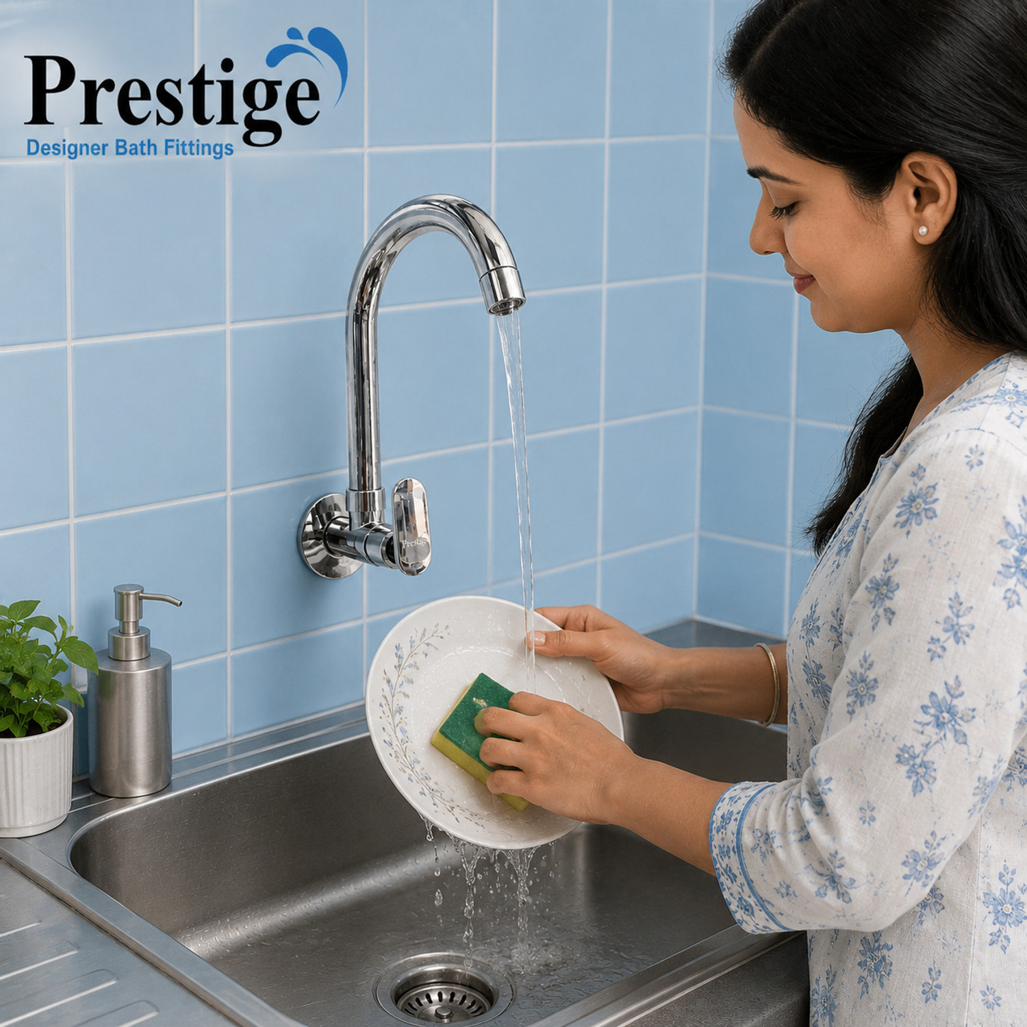Image of Prestige by Prestige Snow Sink Tap With Wall Flange Pack Of 1 Sink Tap Faucet