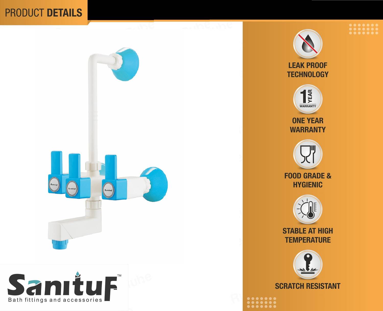 Sanituf RG-1021 Wall Mixer with L Bend - Image 3