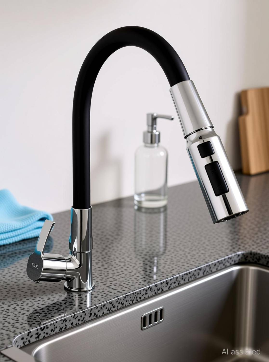 10x by 10X Brass Swan Neck SN-15309 Table Mount Black Flexible Neck Triple Flow Swan Neck Faucet