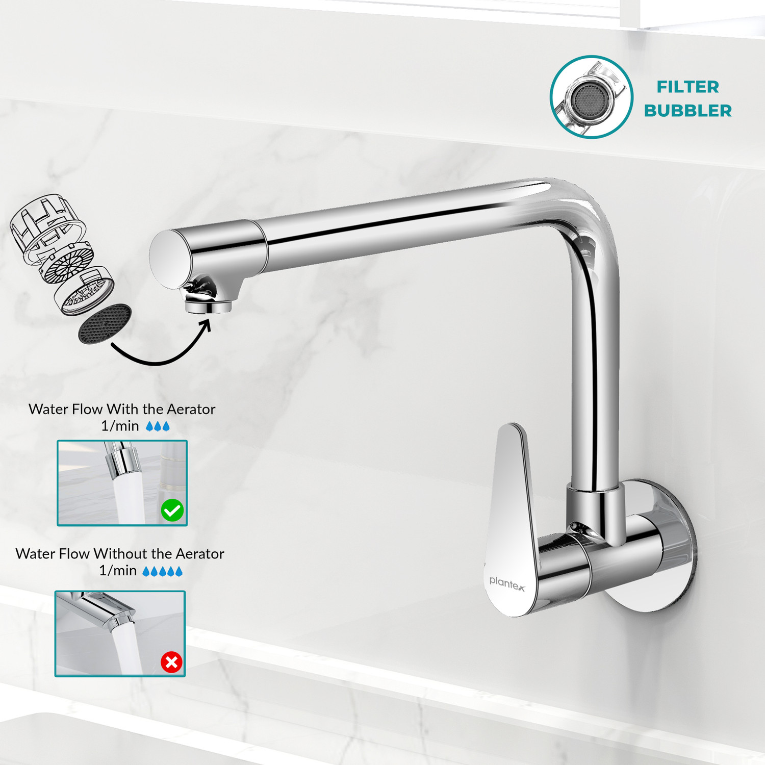 Image of Plantex Brass Sink Tap for Kitchen with Wall Flange & Teflon Tape /Kitchen Sink Faucet DOL-4301 Sink Tap Faucet