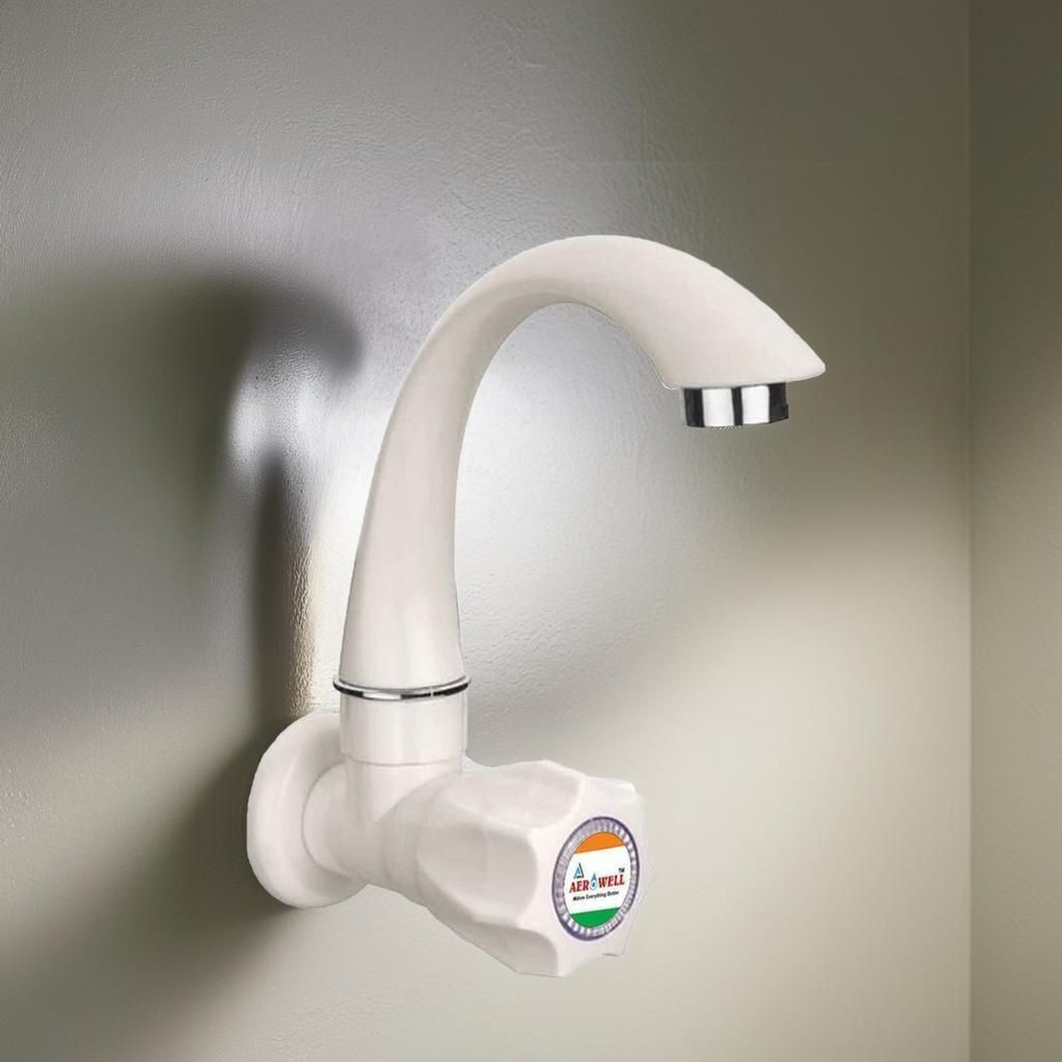 Image of aerowell 1 PVC Tap Kitchen Mixer White Faucet Polo Sink Cock for Bathroom wash Basins Pack Of 1 Bib Tap Faucet (Wall Mount Installation Type)