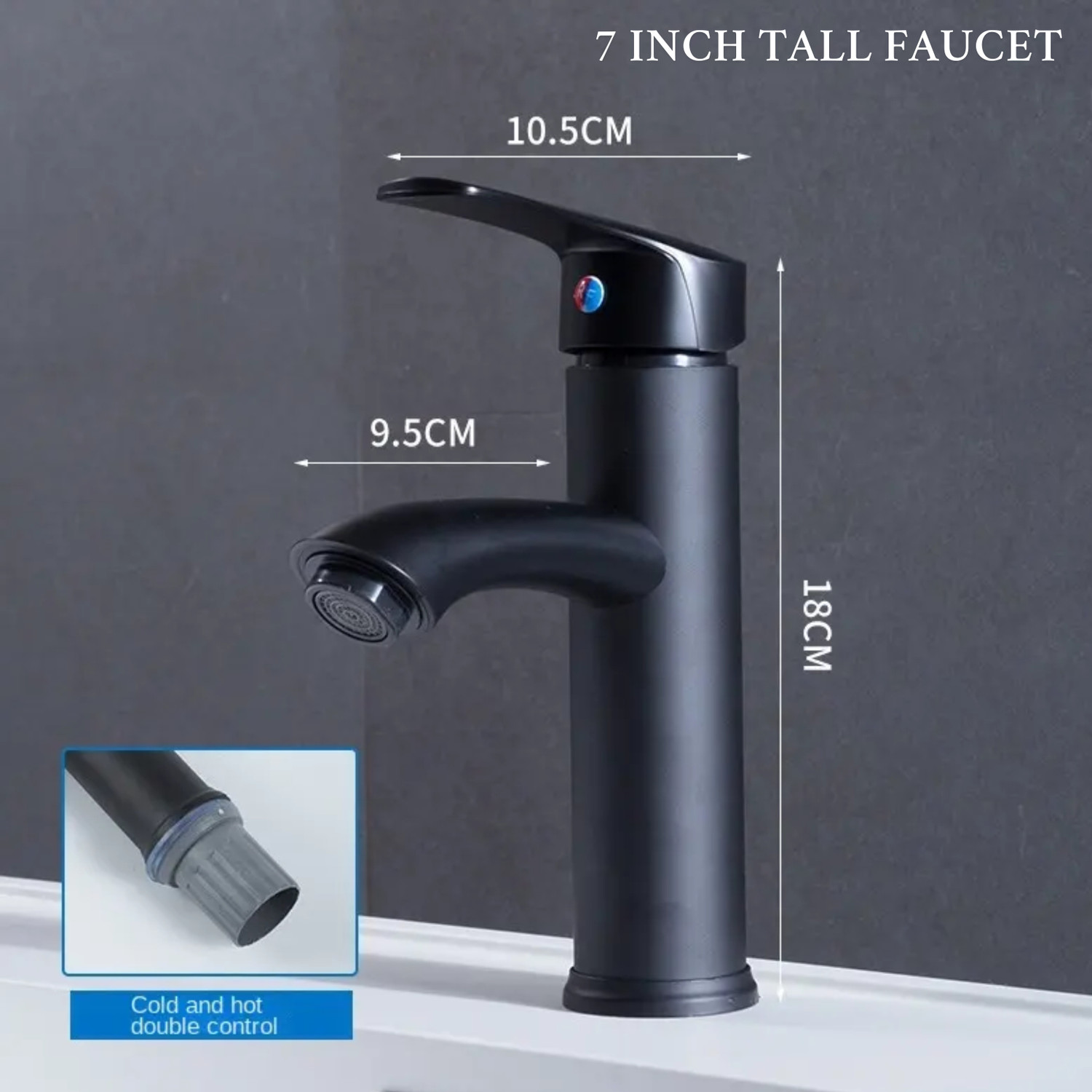 Image of Nirant Wash Basin Tap | Black tap for wash Basin 7 Inch Height, Zinc and Abs Material (Black) Wall Mixer Faucet