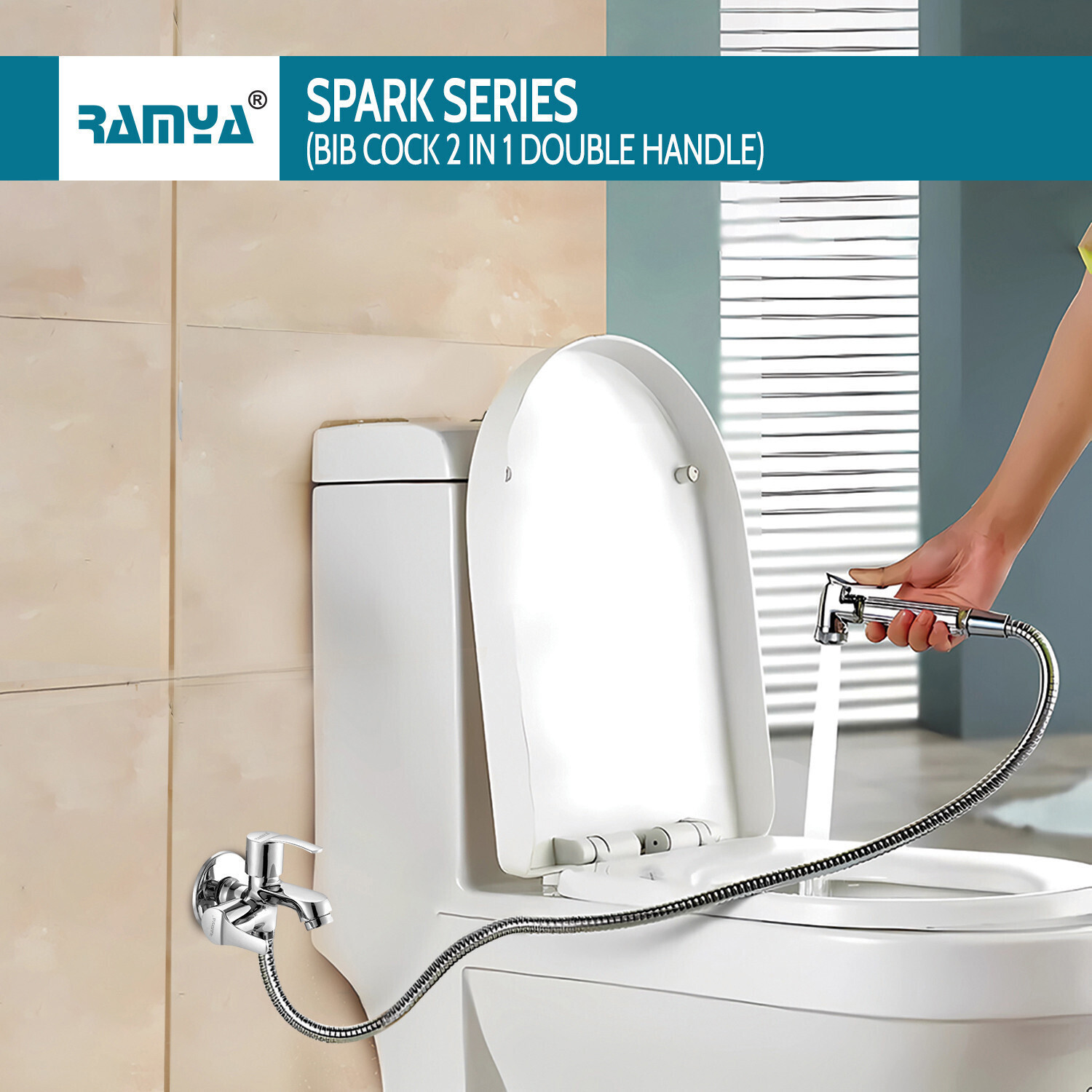 Image of Ramya Spark Bib Cock 2 Way With Soft Health Faucet Complete Set For Kitchen And Bathroom Tap Twin Elbow Valve Faucet
