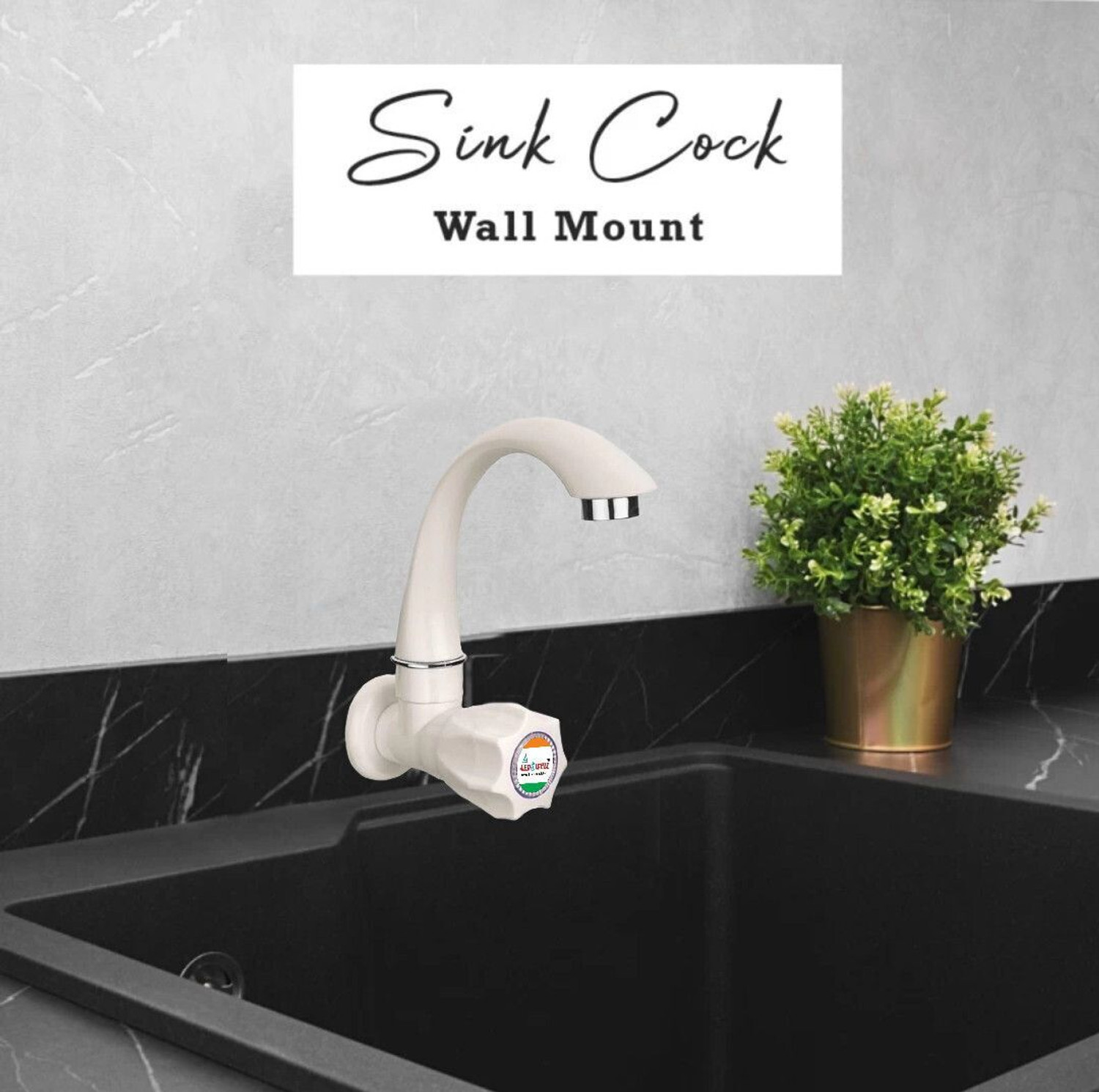 Image of aerowell 1 PVC Tap Kitchen Mixer White Faucet Polo Sink Cock for Bathroom wash Basins Pack Of 1 Bib Tap Faucet (Wall Mount Installation Type)